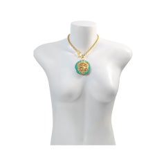 Vintage Donald Stannard Gold Tone Enamel Turquoise Medusa Circa 1980s