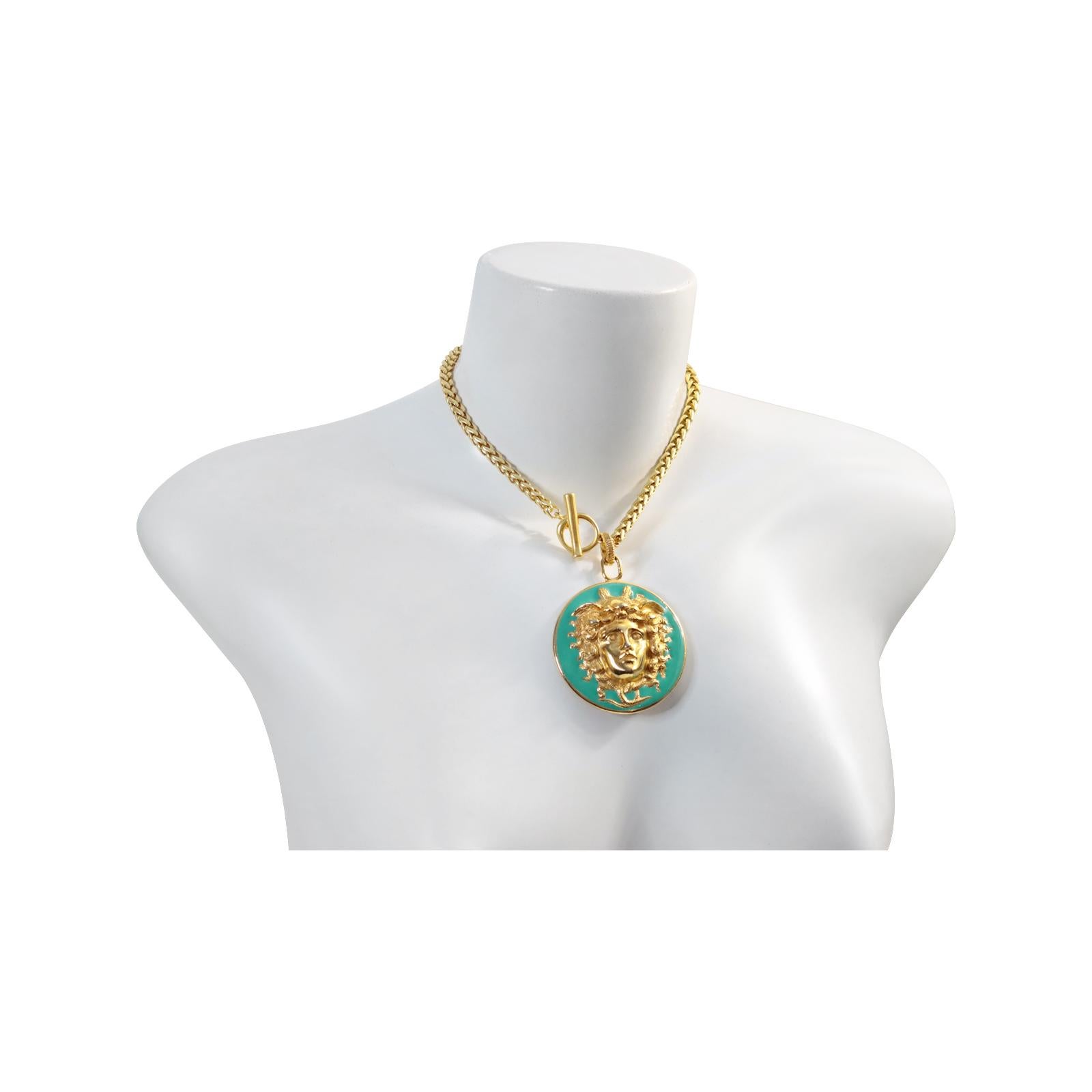 Vintage Donald Stannard Gold Tone Enamel Turquoise Medusa Circa 1980s For Sale 1
