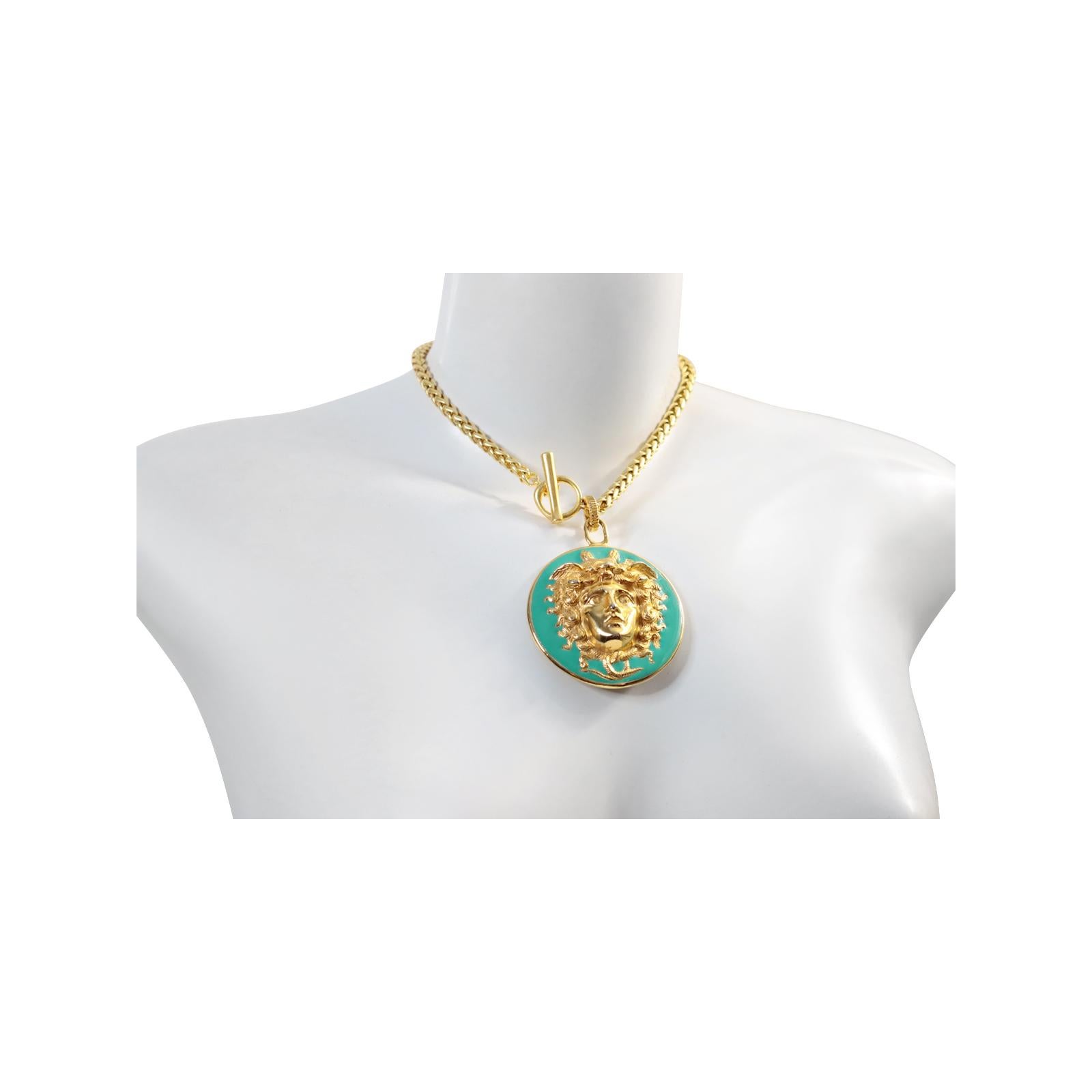 Vintage Donald Stannard Gold Tone Enamel Turquoise Medusa Circa 1980s For Sale 2