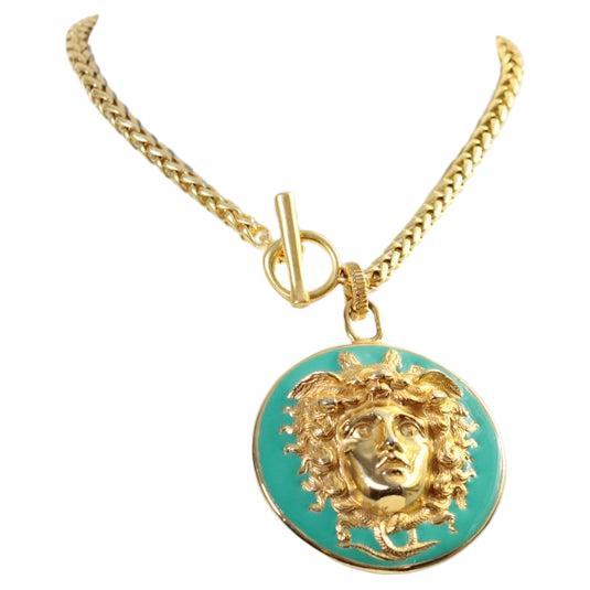 Vintage Donald Stannard Gold Tone Enamel Turquoise Medusa Circa 1980s For Sale 3
