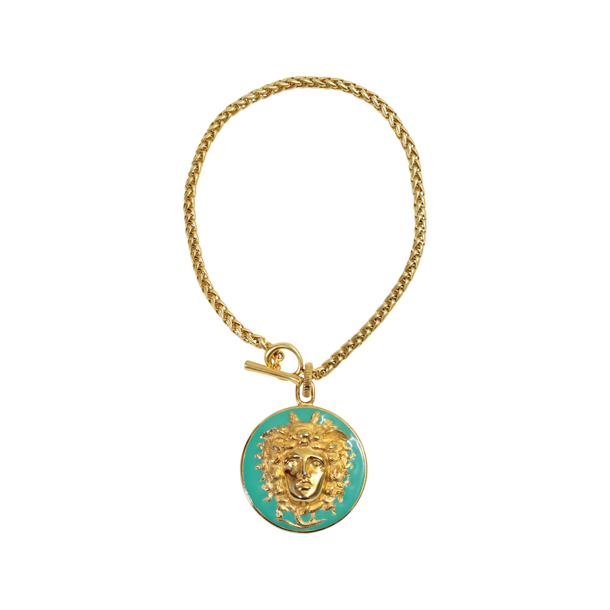 Vintage Donald Stannard Gold Tone Emaille Türkis Medusa CIRCA 1980s im Angebot 3