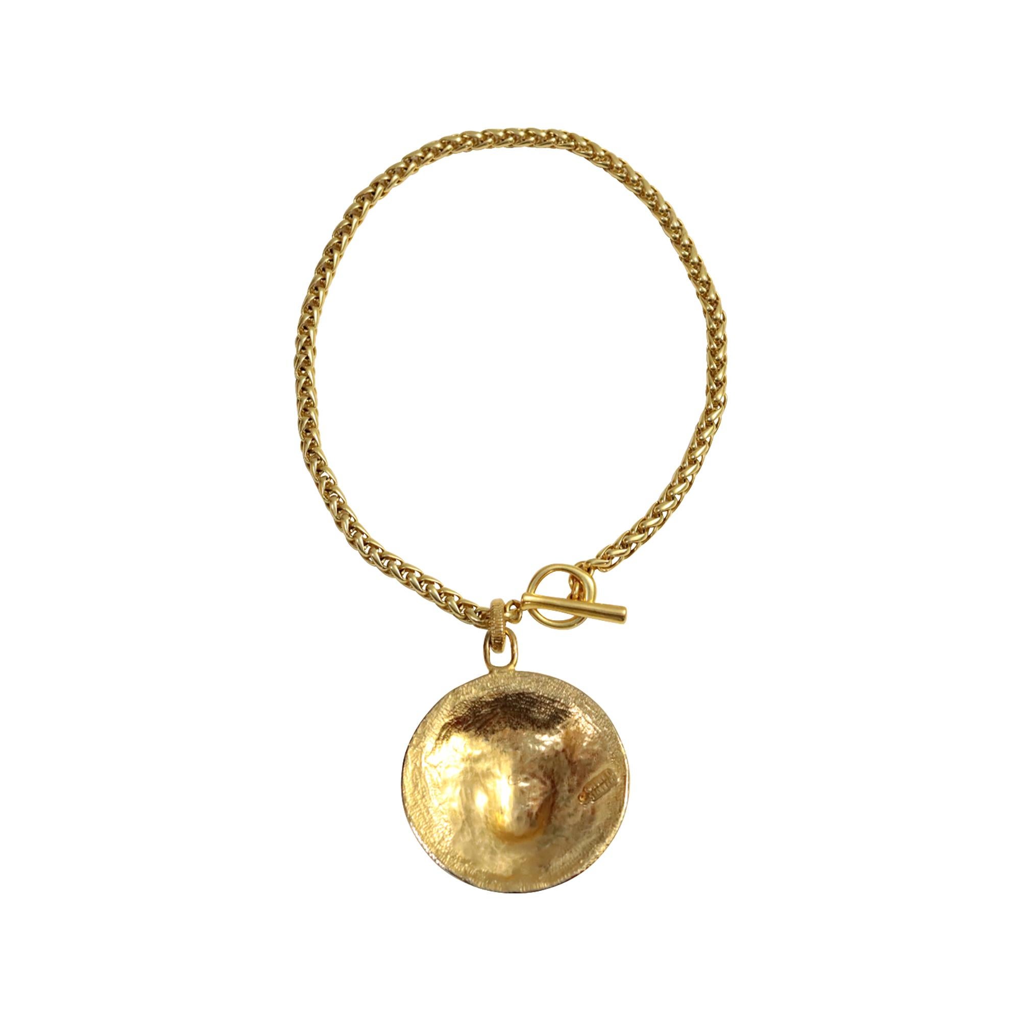 Vintage Donald Stannard Gold Tone Emaille Türkis Medusa CIRCA 1980s im Angebot 4
