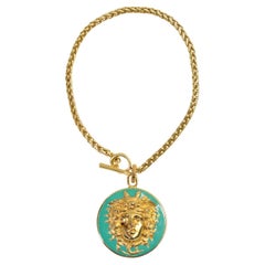 Vintage Donald Stannard Gold Tone Enamel Turquoise Medusa Circa 1980s
