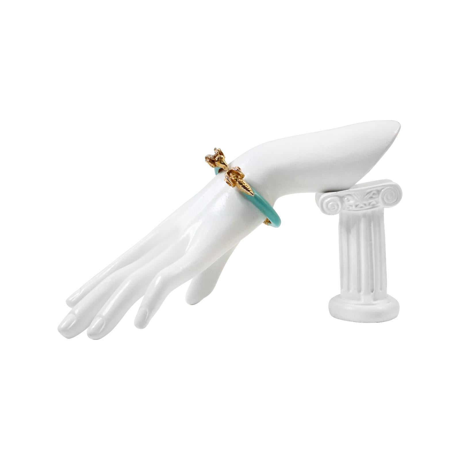Art Deco Vintage Donald Stannard Rams Head Bracelet in Turquoise and Gold Circa 1980s For Sale