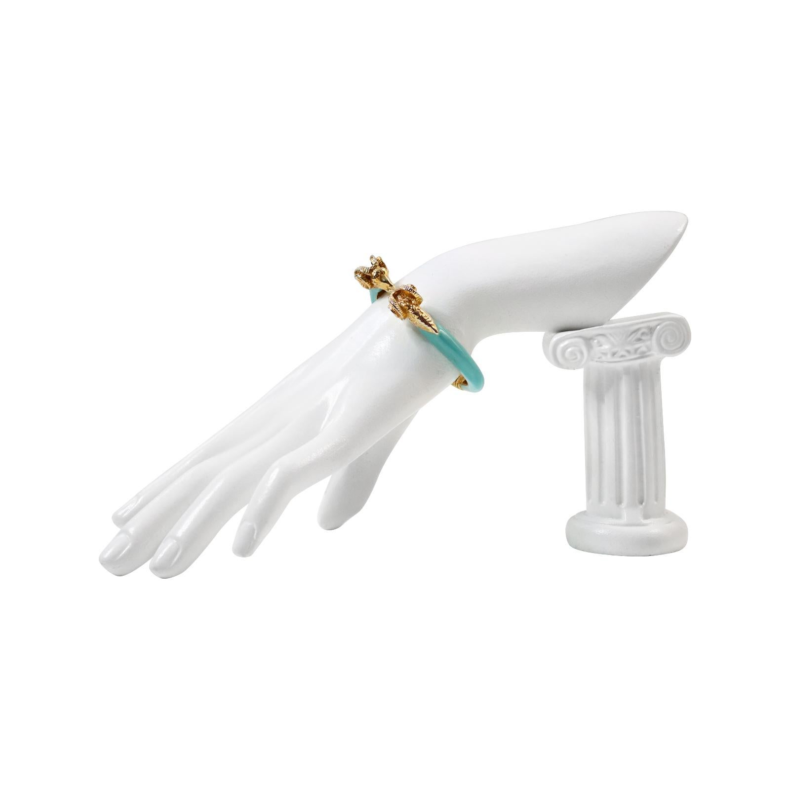 Vintage Donald Stannard Rams Head Bracelet in Turquoise and Gold Circa 1980s In Good Condition For Sale In New York, NY