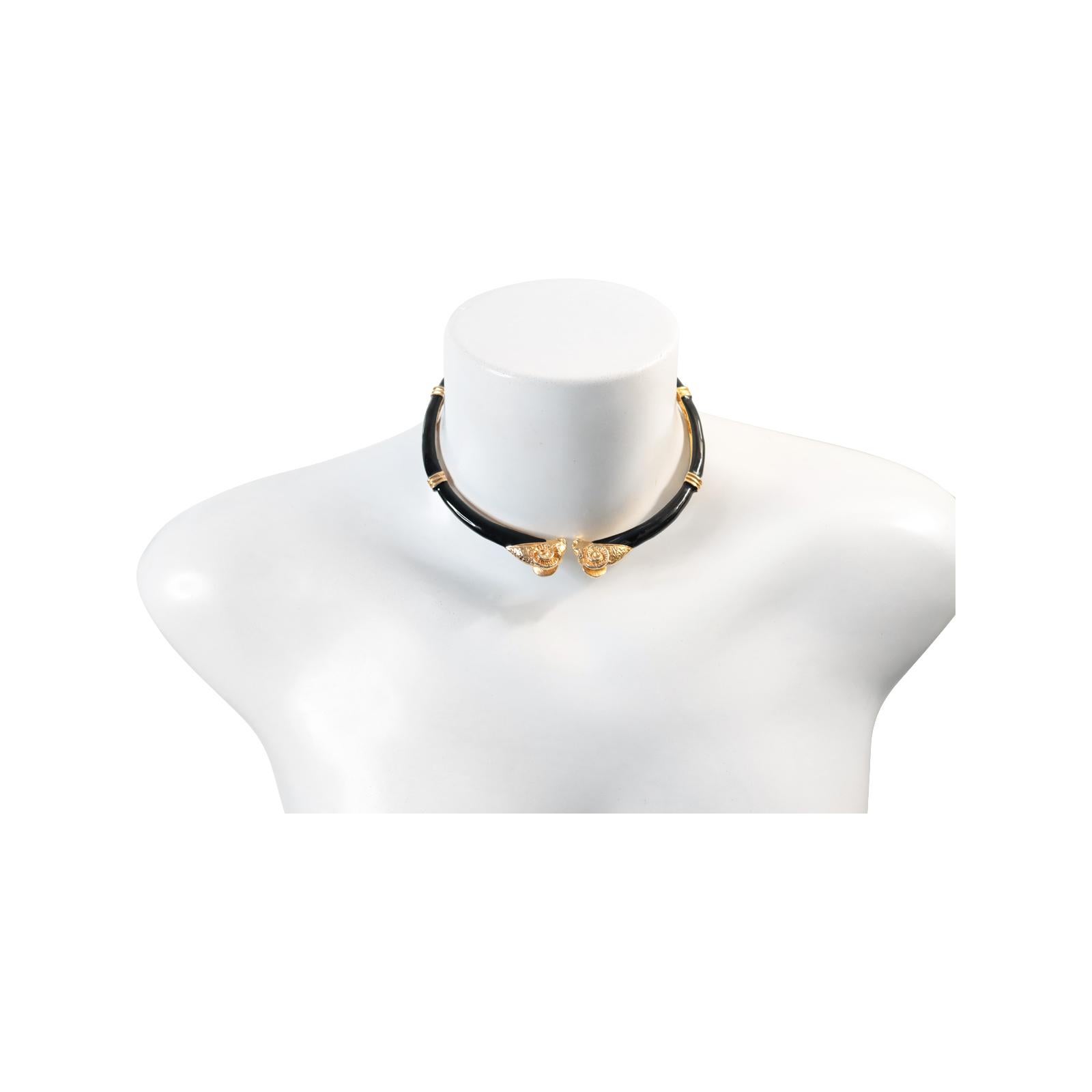 Vintage Donald Stannard Rams Head Choker in Black and Gold, Circa 1980s. This is a Classic Rams head necklace that, due to its colors, will match with anything. This is a classic style that has been around for centuries. There are examples in the