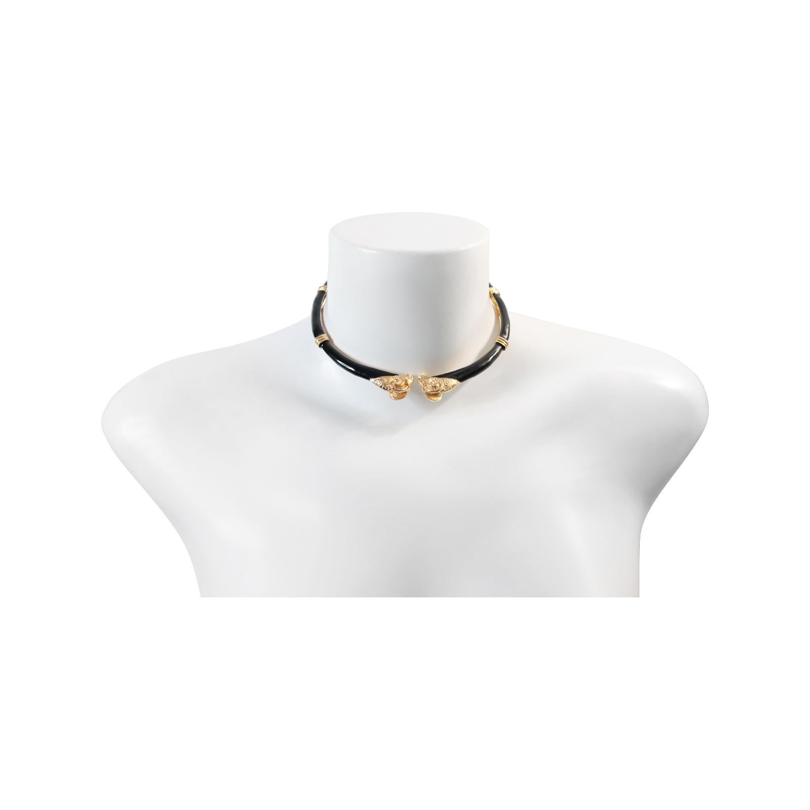 Vintage Donald Stannard Rams Head Choker in Black and Gold Circa 1980s Bon état - En vente à New York, NY