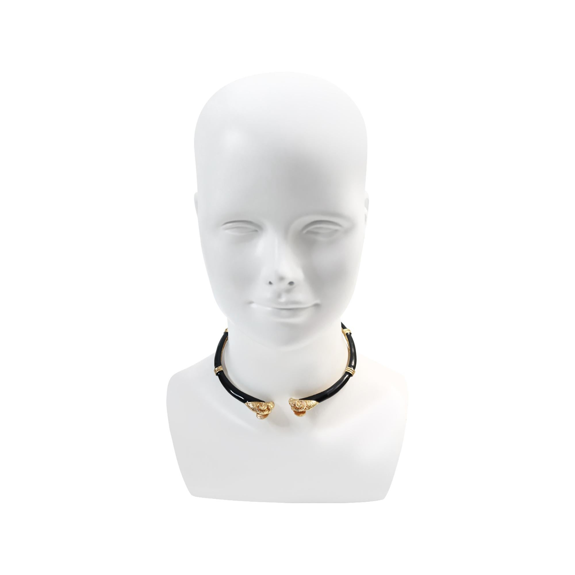 Women's or Men's Vintage Donald Stannard Rams Head Choker in Black and Gold Circa 1980s For Sale