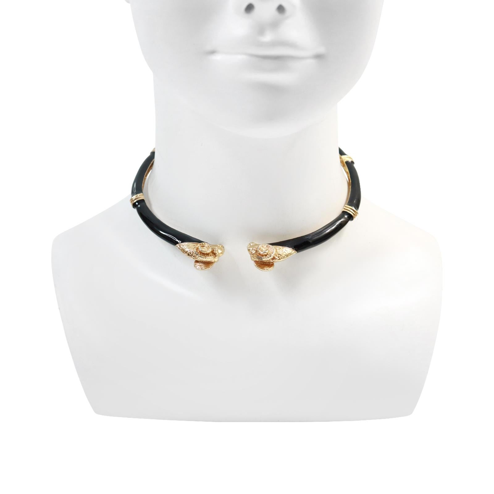 Vintage Donald Stannard Rams Head Choker in Black and Gold Circa 1980s en vente 2