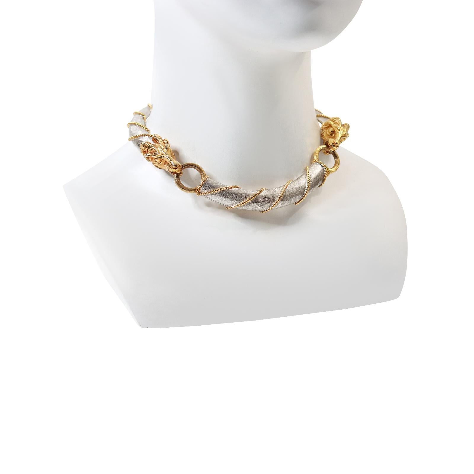Vintage Donald Stannard Rams Head Choker in Silver and Gold Circa 1980s In Excellent Condition For Sale In New York, NY