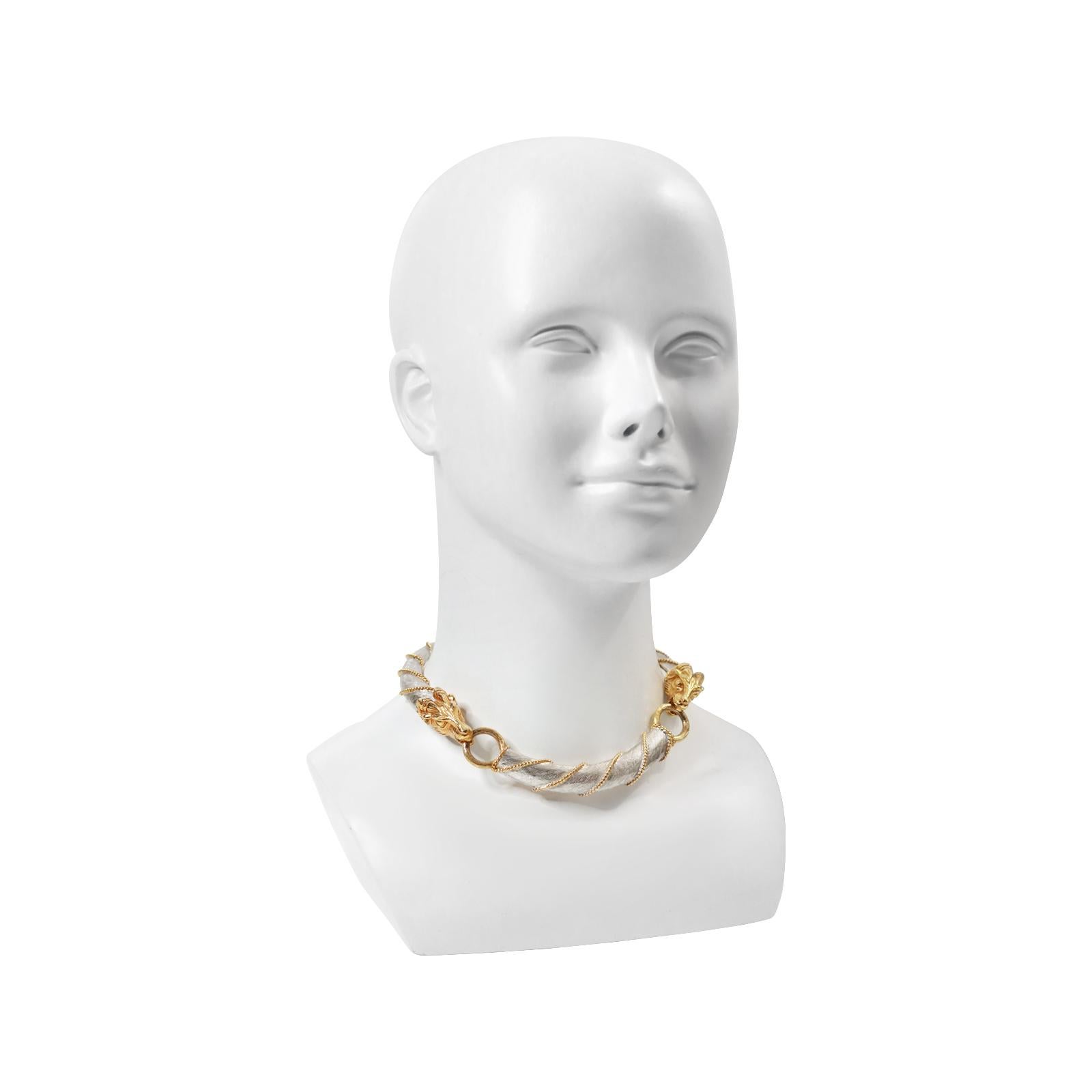 Women's or Men's Vintage Donald Stannard Rams Head Choker in Silver and Gold Circa 1980s For Sale