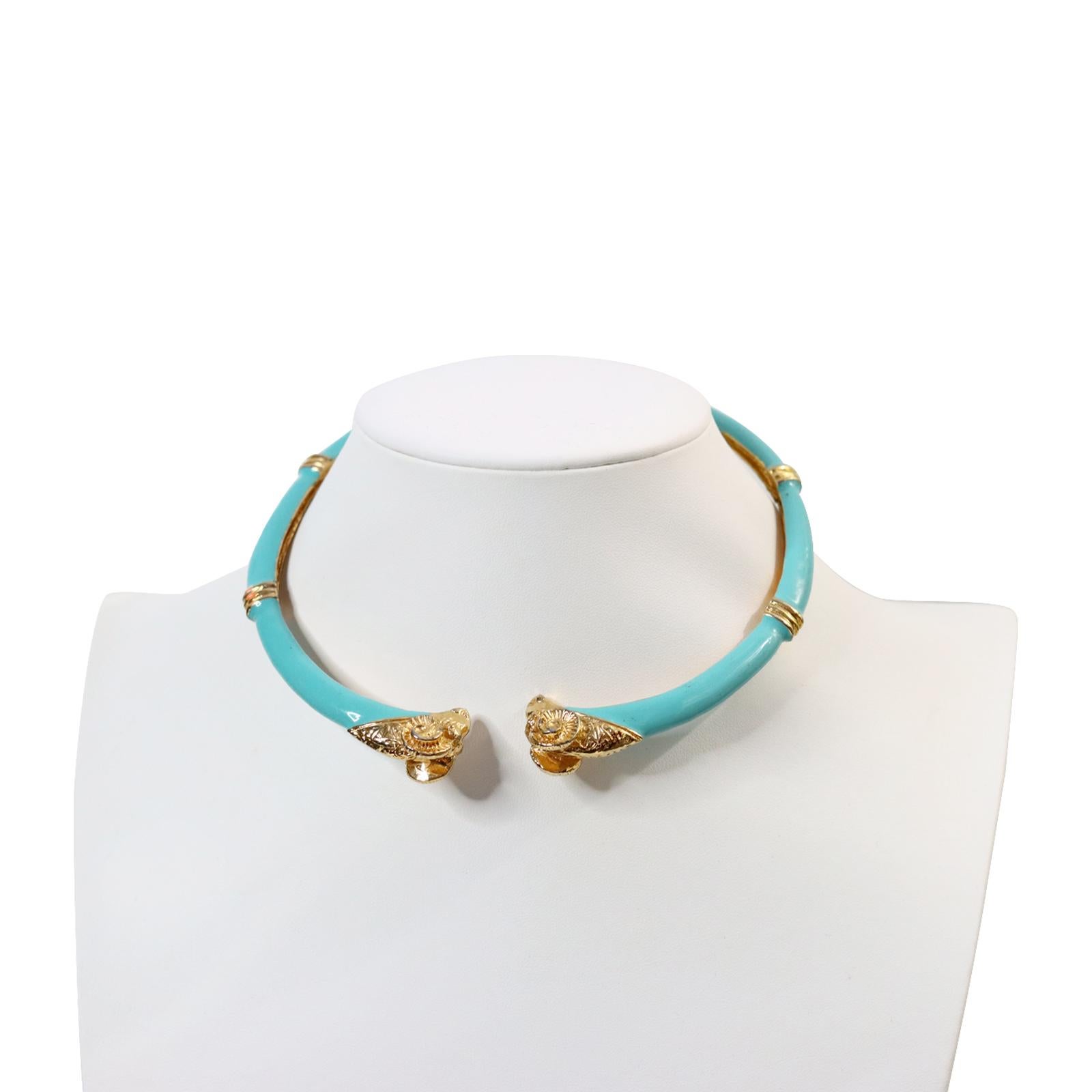 Art Deco Vintage Donald Stannard Rams Head Choker in Turquoise and Gold Circa 1980s