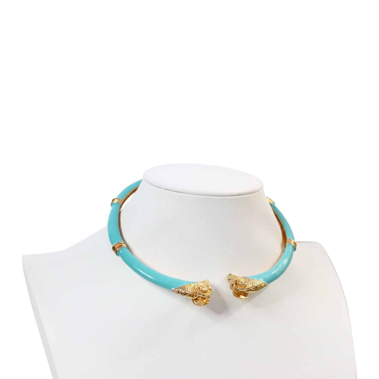 Vintage Donald Stannard Rams Head Choker in Turquoise and Gold Circa 1980s In Good Condition In New York, NY