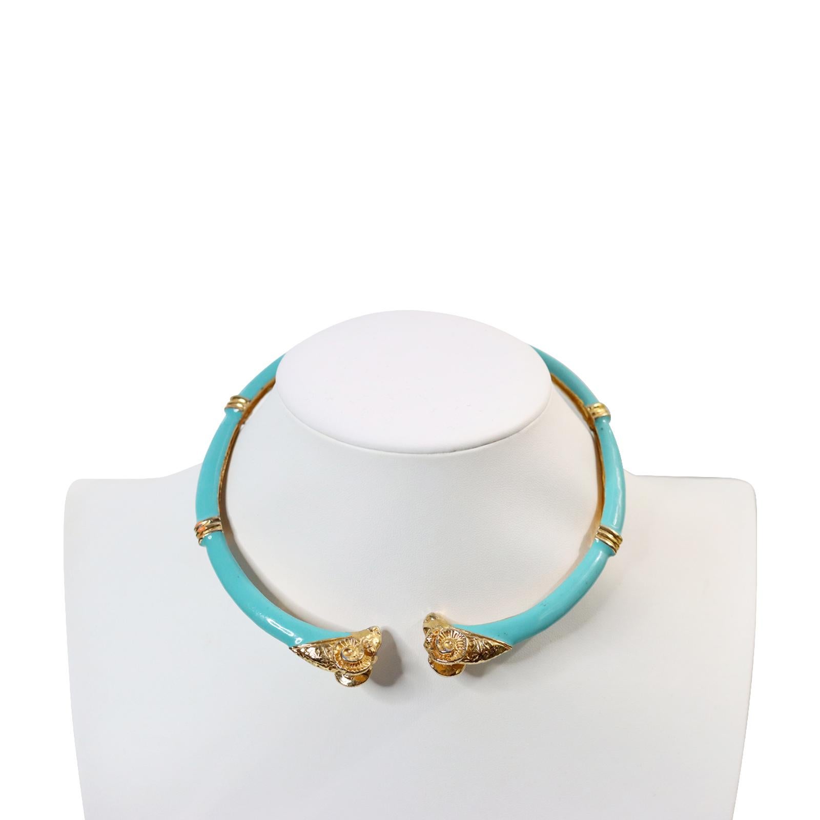 Vintage Donald Stannard Rams Head Choker in Turquoise and Gold Circa 1980s 1