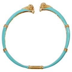 Vintage Donald Stannard Rams Head Choker in Turquoise and Gold Circa 1980s