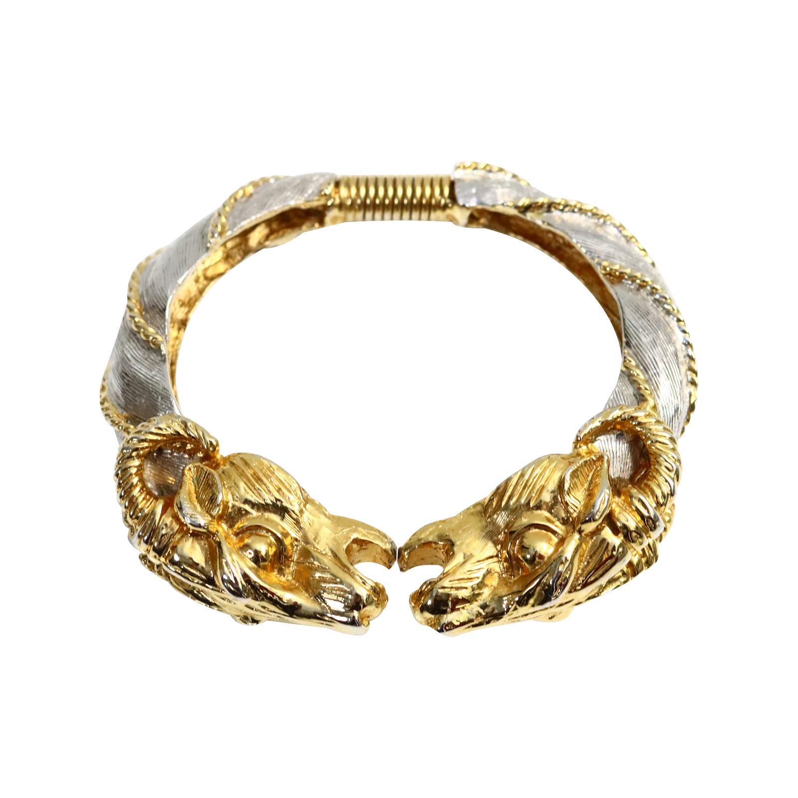 Modern Vintage Donald Stannard Rams Head Bracelet in Silver and Gold Circa 1980s For Sale