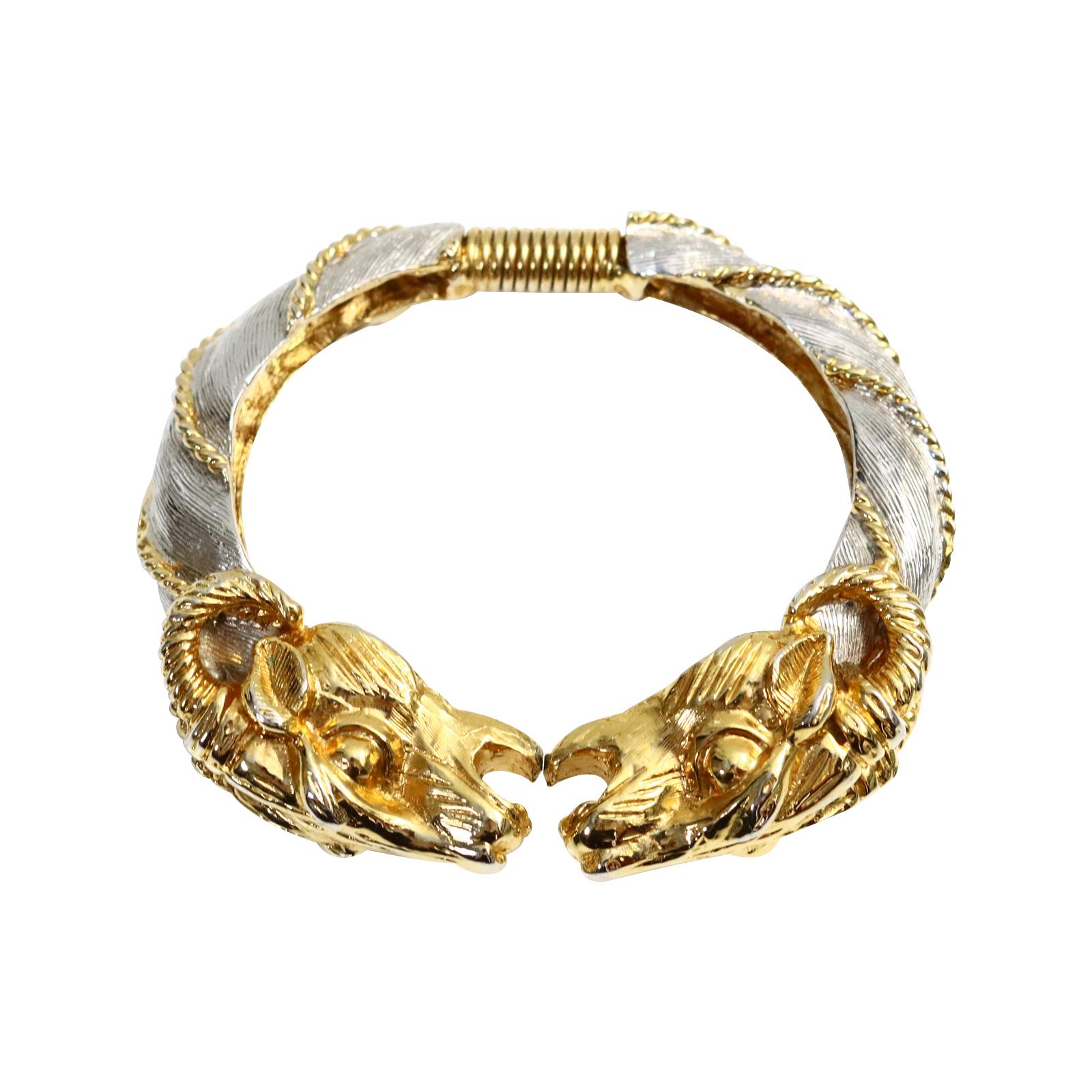 Vintage Donald Stannard Rams Head Bracelet in Silver and Gold Circa 1980s In Good Condition For Sale In New York, NY