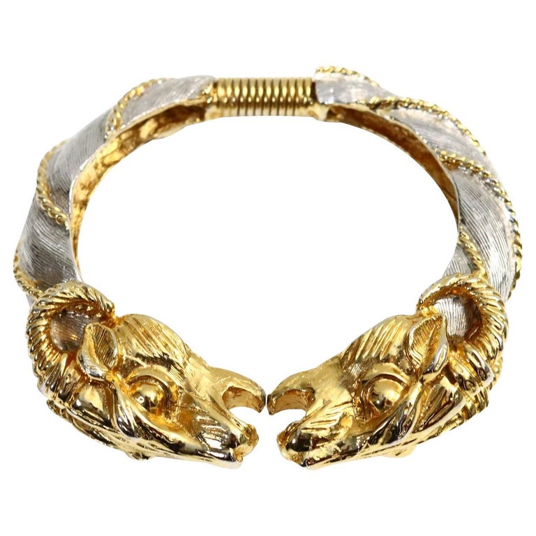 Vintage Donald Stannard Rams Heads Bracelet in Silver and Gold Tone For Sale