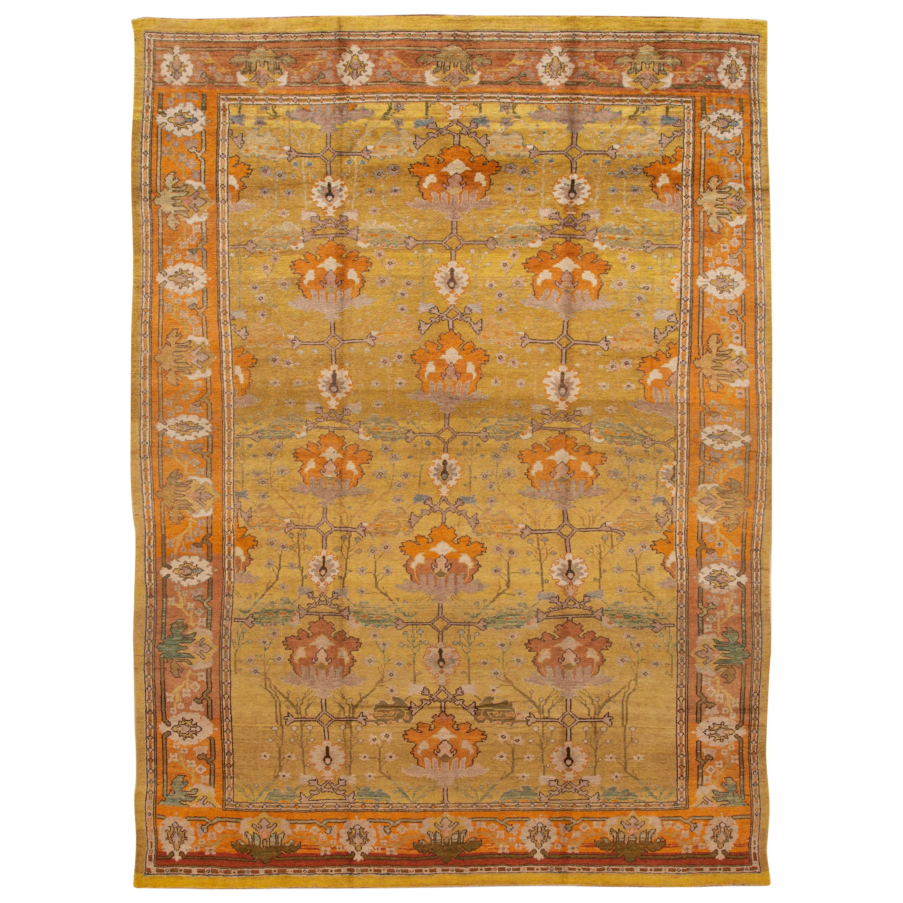 Vintage Donegal Arts and Crafts Style Wool Rug with Goldenrod Color by