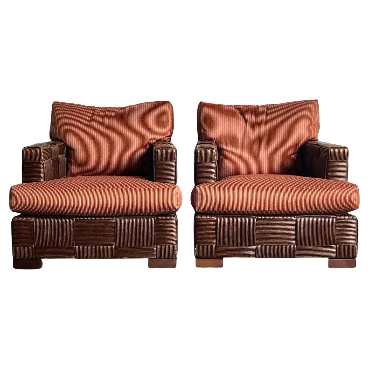 Vintage Donghia “Block Island” Woven Rattan Lounge Chairs - A Pair