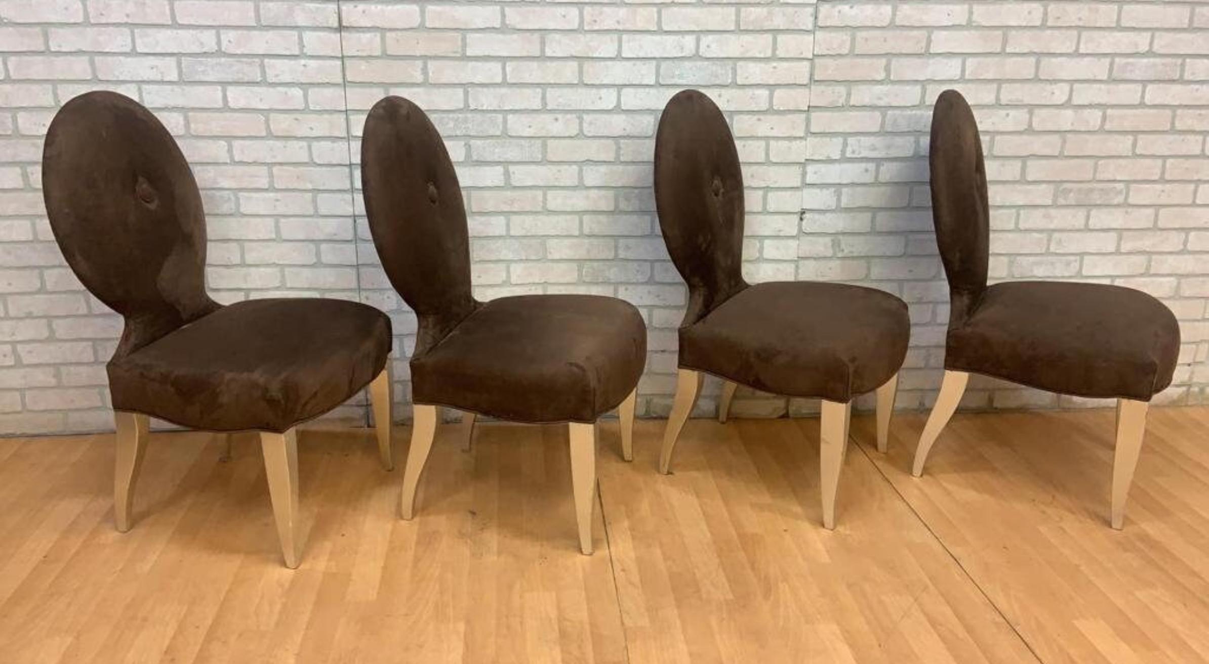 Art Deco Vintage Donghia Casper Dining Side Chairs in Brown Suede - Set of 4