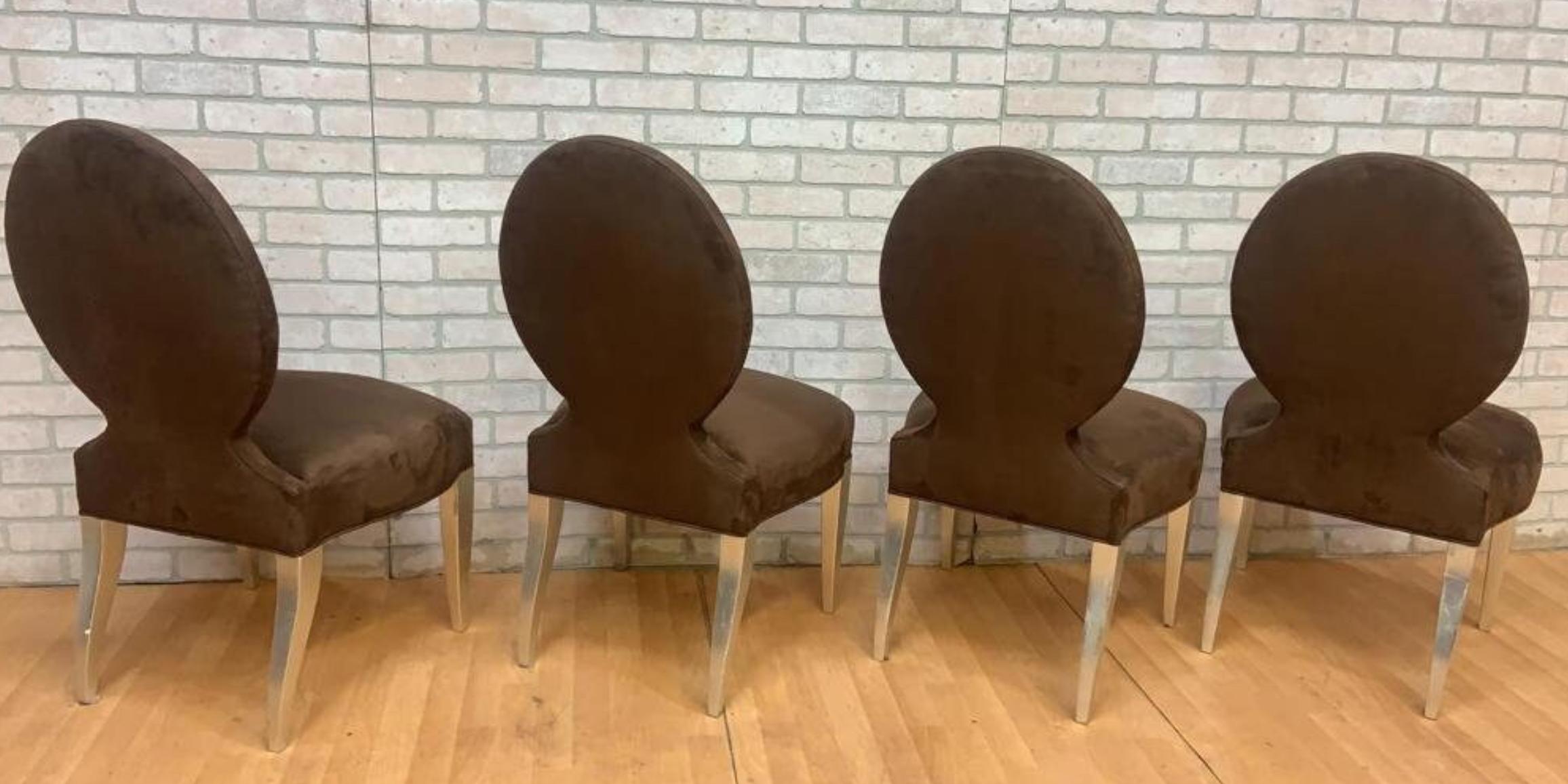 Vintage Donghia Casper Dining Side Chairs in Brown Suede - Set of 4 In Good Condition In Chicago, IL