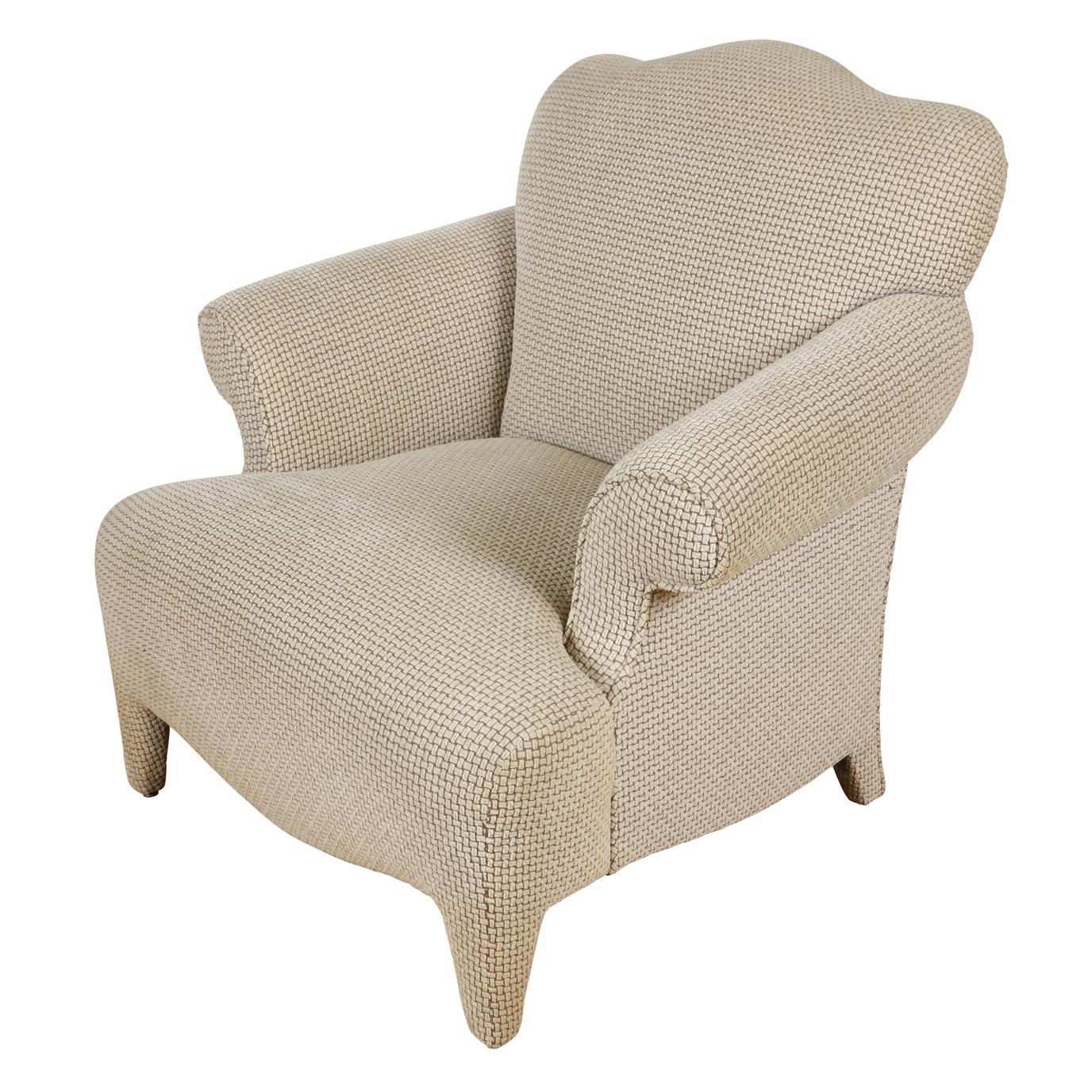 Vintage Donghia style neutral fully upholstered club chair.