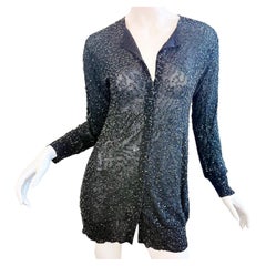 Vintage Donna Karan 1990s Semi Sheer Stretch Sequin Evening Cardigan Glamour Top