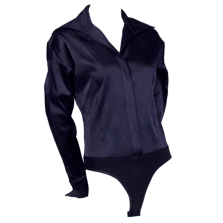 Donna Karan Vintage Bodysuit Blouse in Black Silk Blend Satin Top w French  Cuffs For Sale at 1stDibs | donna karan bodysuit, silk blouse bodysuit, blouse  bodysuit