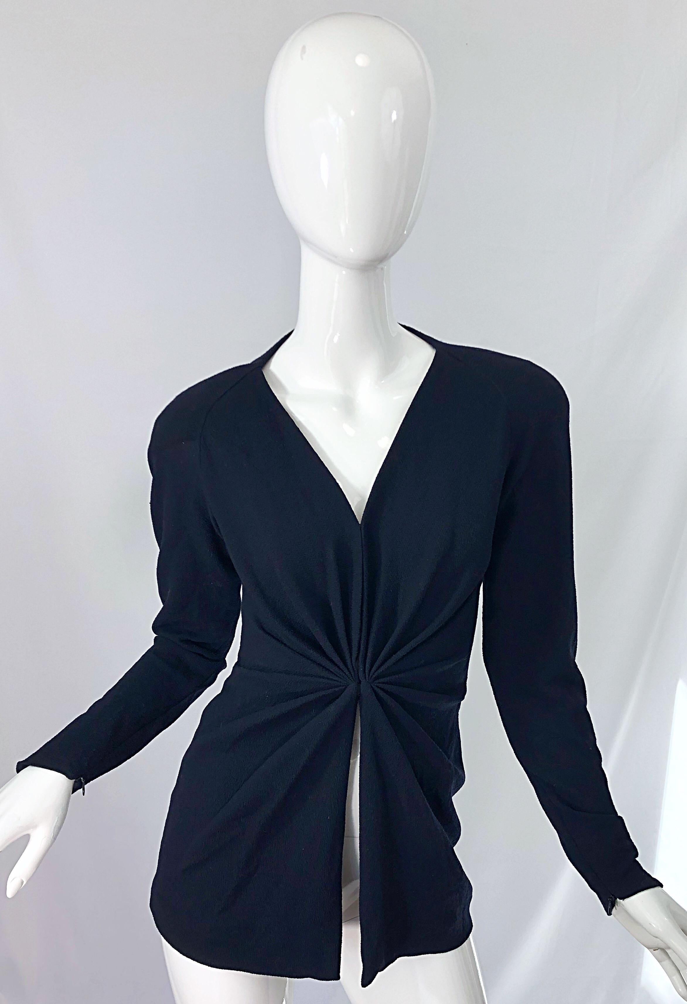 Vintage Donna Karan Collection 1990s Does 1940s Black Rayon Crepe 90s Blouse Top 6