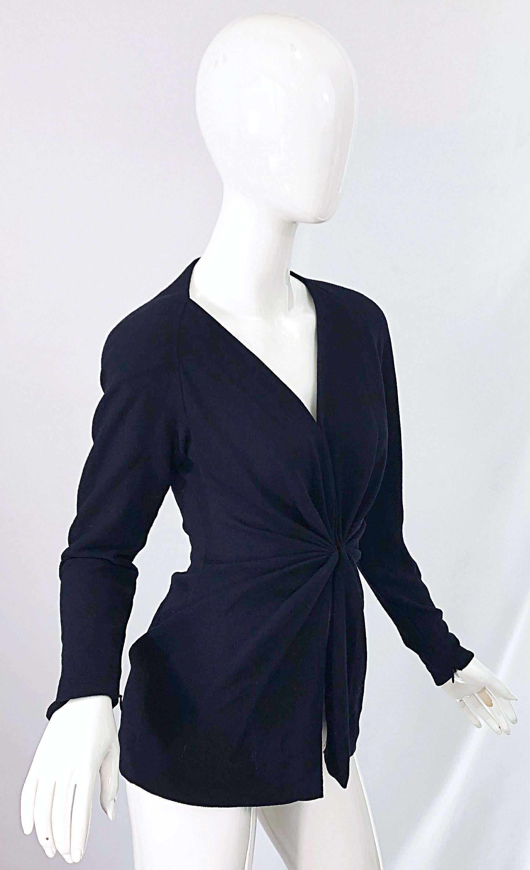 Vintage Donna Karan Collection 1990s Does 1940s Black Rayon Crepe 90s Blouse Top 2