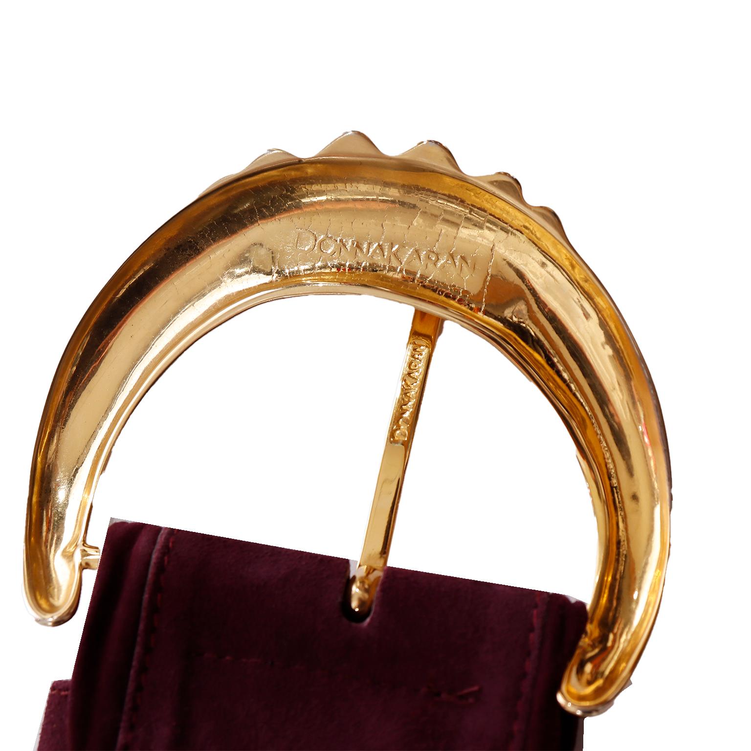 Women's Vintage Donna Karan Deep Purple Wine Suede Belt with Gold Buckle