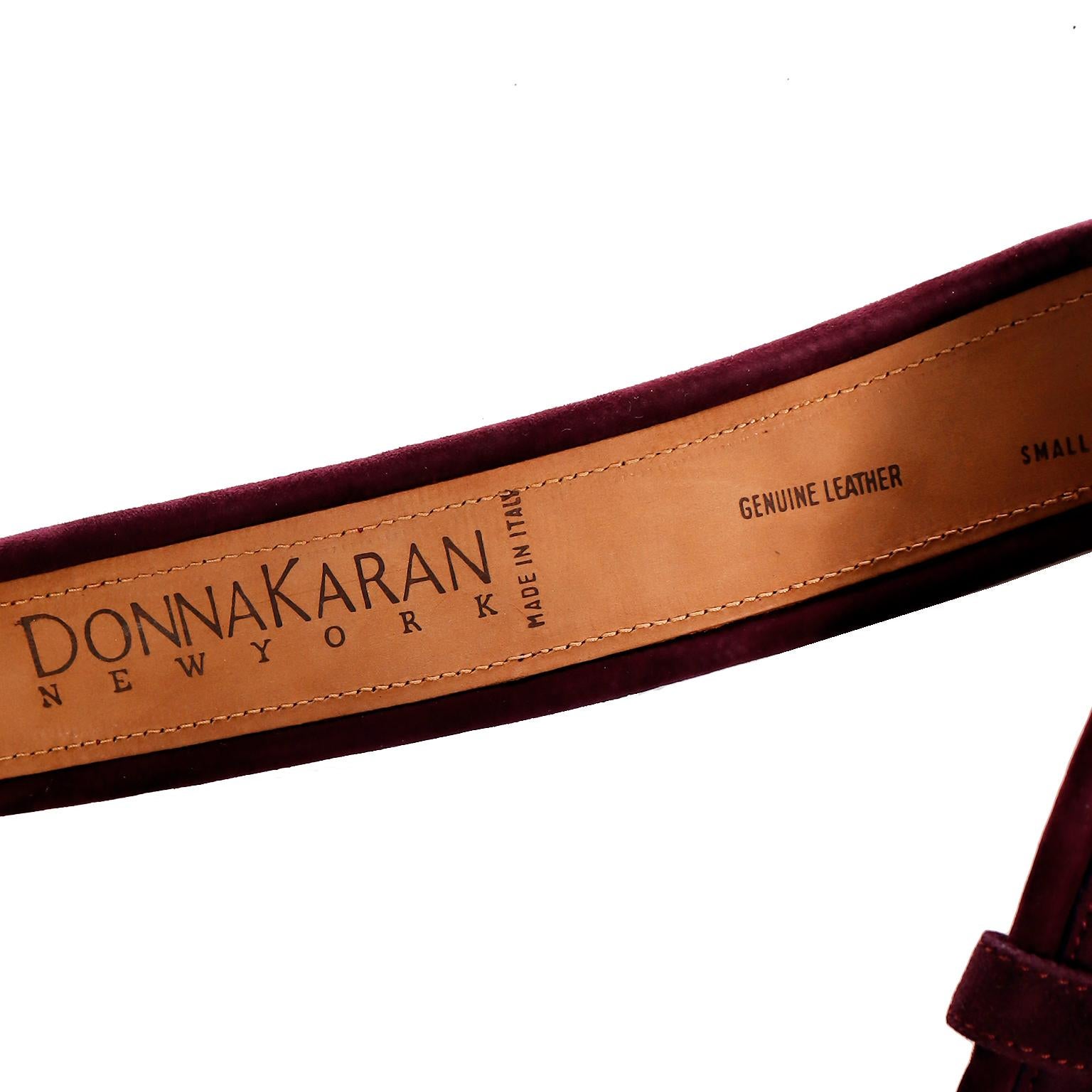 Vintage Donna Karan Deep Purple Wine Suede Belt with Gold Buckle For Sale 2