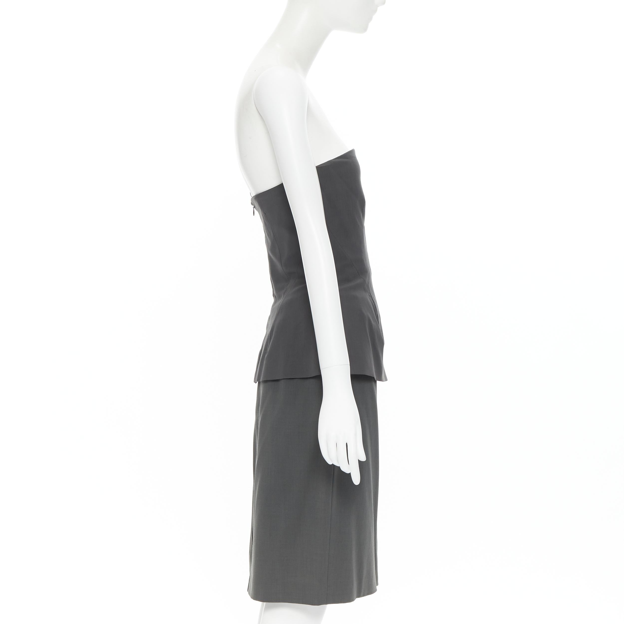 vintage DONNA KARAN grey crepe boned strapless bustier skirt set US6 M In Good Condition In Hong Kong, NT