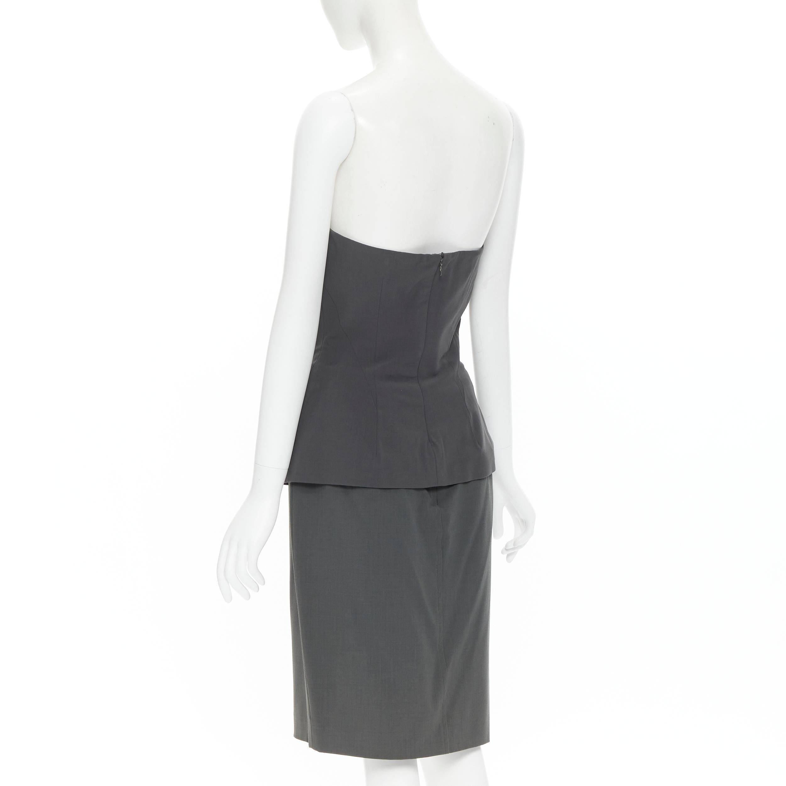 vintage DONNA KARAN grey crepe boned strapless bustier skirt set US6 M 1