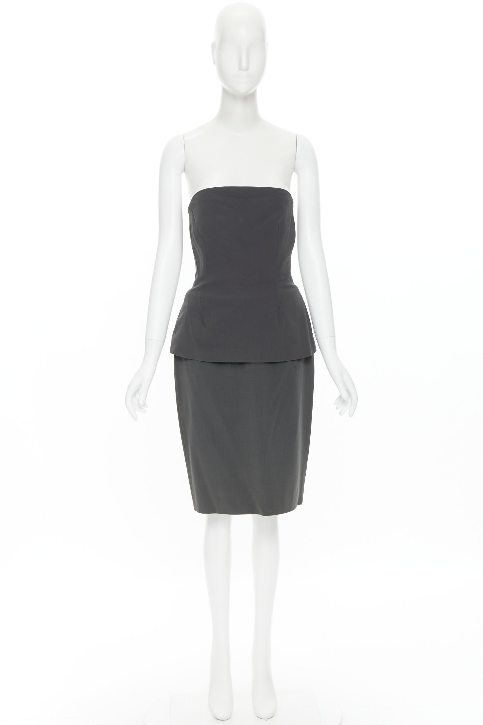 vintage DONNA KARAN grey crepe boned strapless bustier skirt set US6 M 4