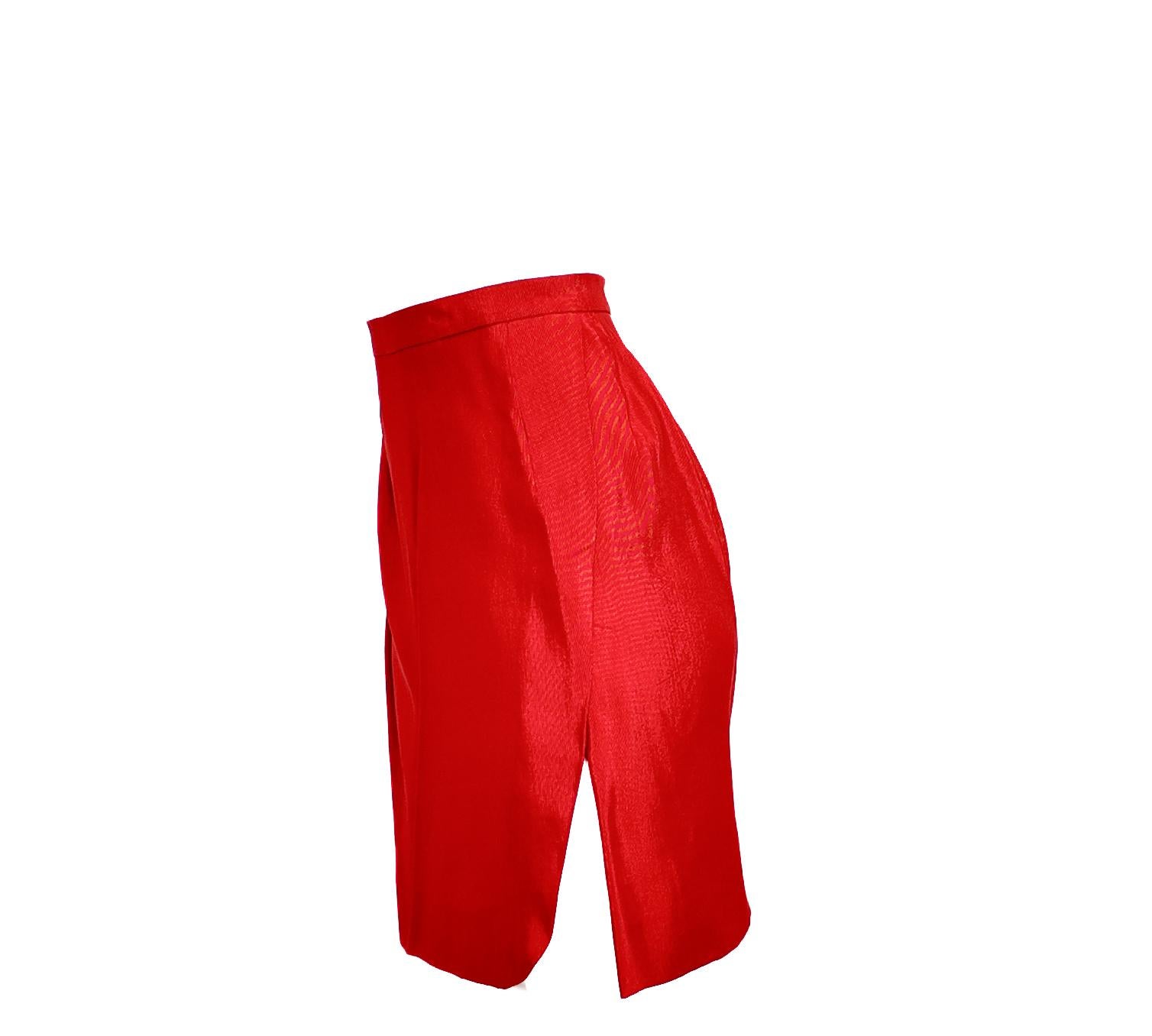Women's Vintage Donna Karan Red Sheen Skirt Suit For Sale