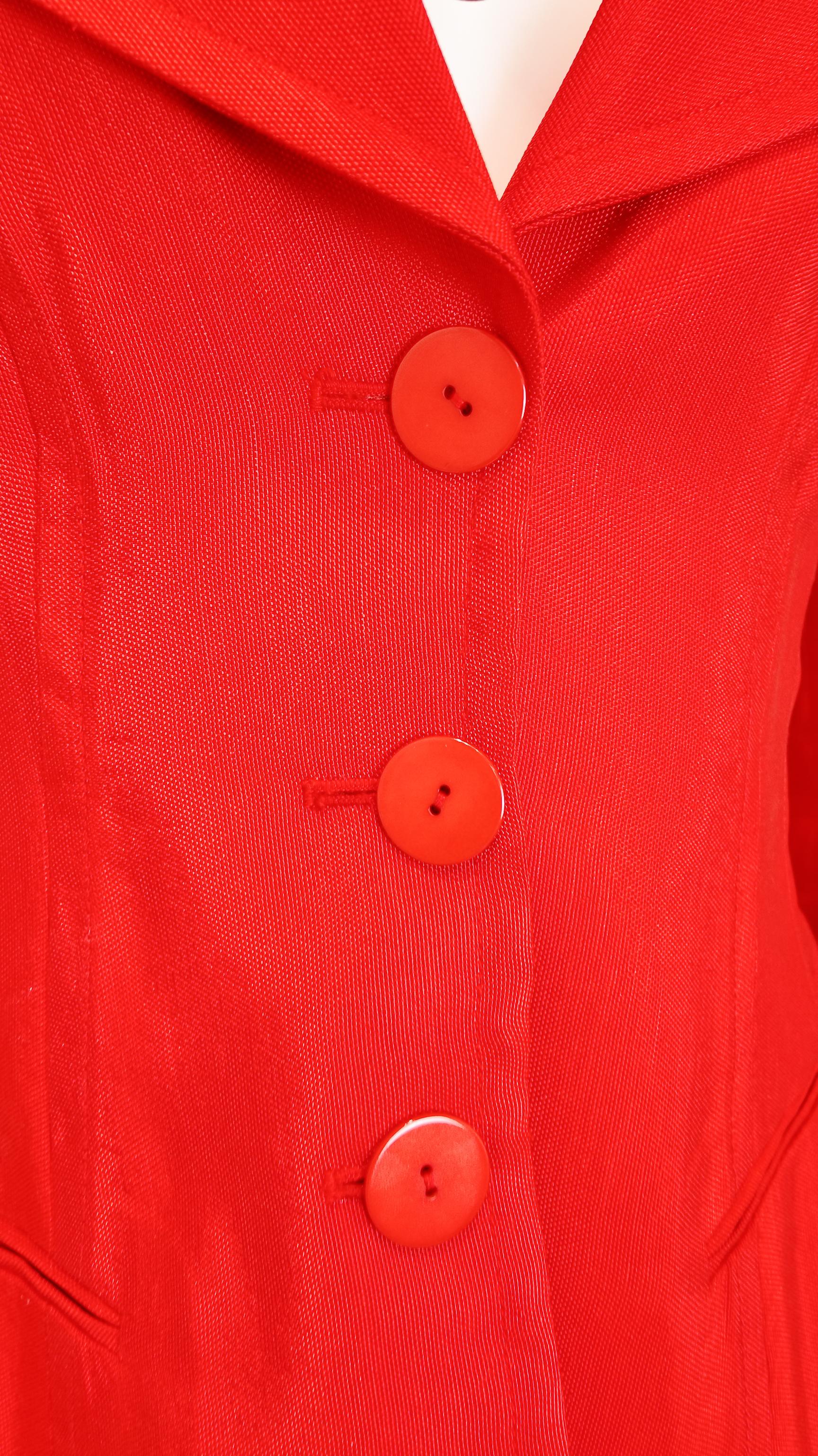 Vintage Donna Karan Red Sheen Skirt Suit For Sale 3
