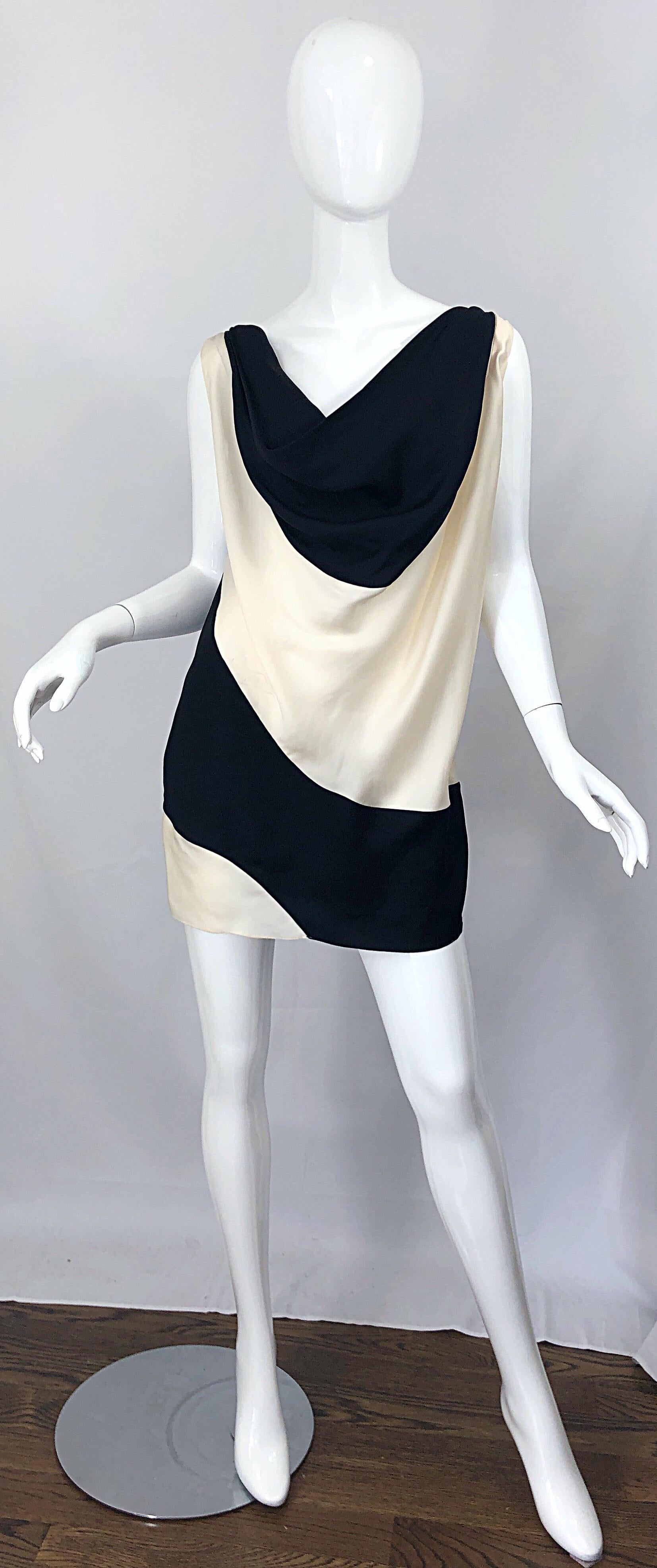 Vintage Donna Karan Runway Collection Black & White Ivory Sz 10 / 12 Tunic Dress 6