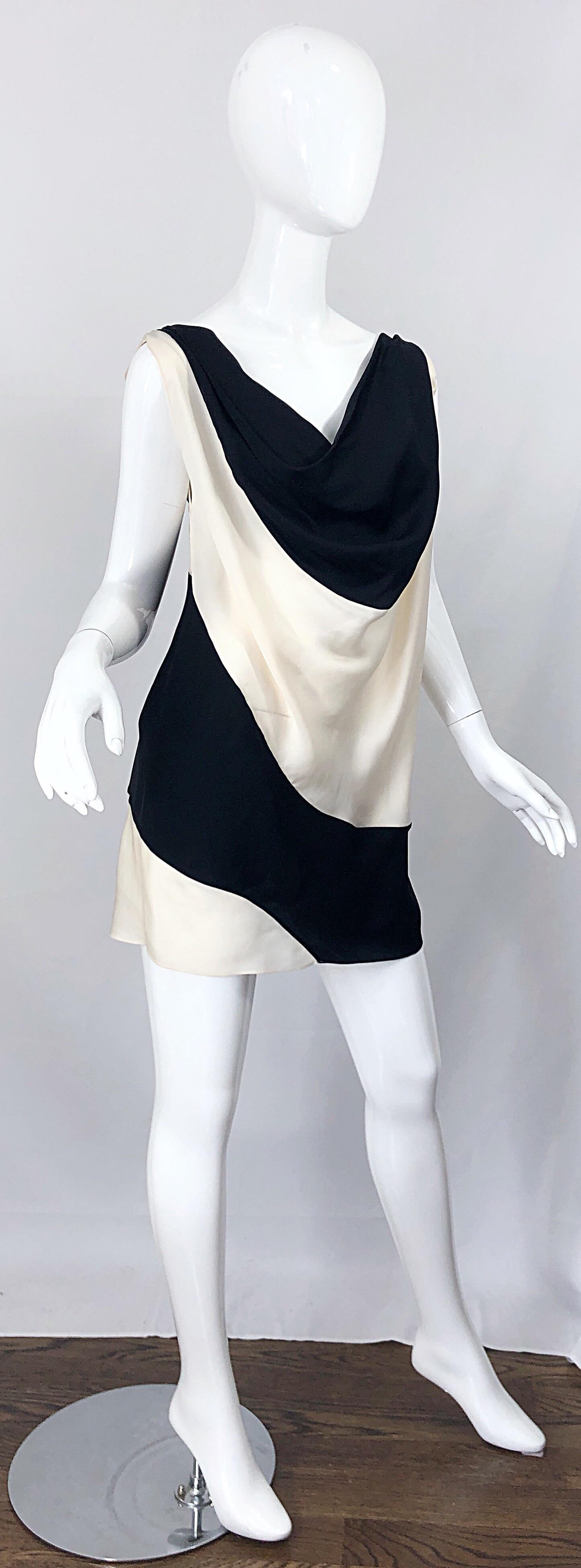 Beige Vintage Donna Karan Runway Collection Black & White Ivory Sz 10 / 12 Tunic Dress