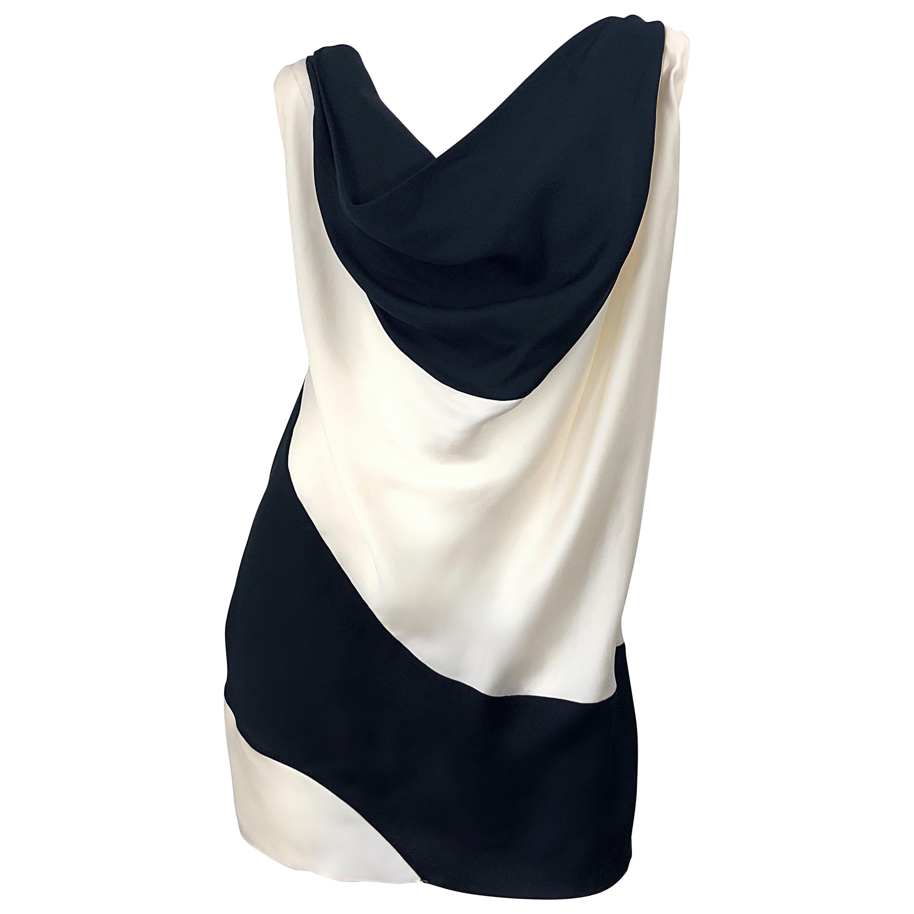 Vintage Donna Karan Runway Collection Black & White Ivory Sz 10 / 12 Tunic Dress