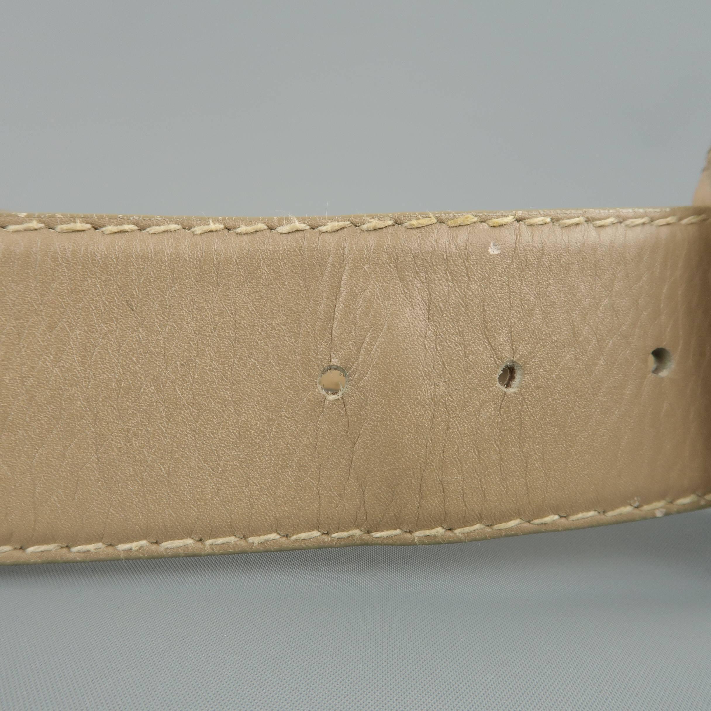 Brown Vintage DONNA KARAN Taupe Gray M Leather Covered Buckle Belt