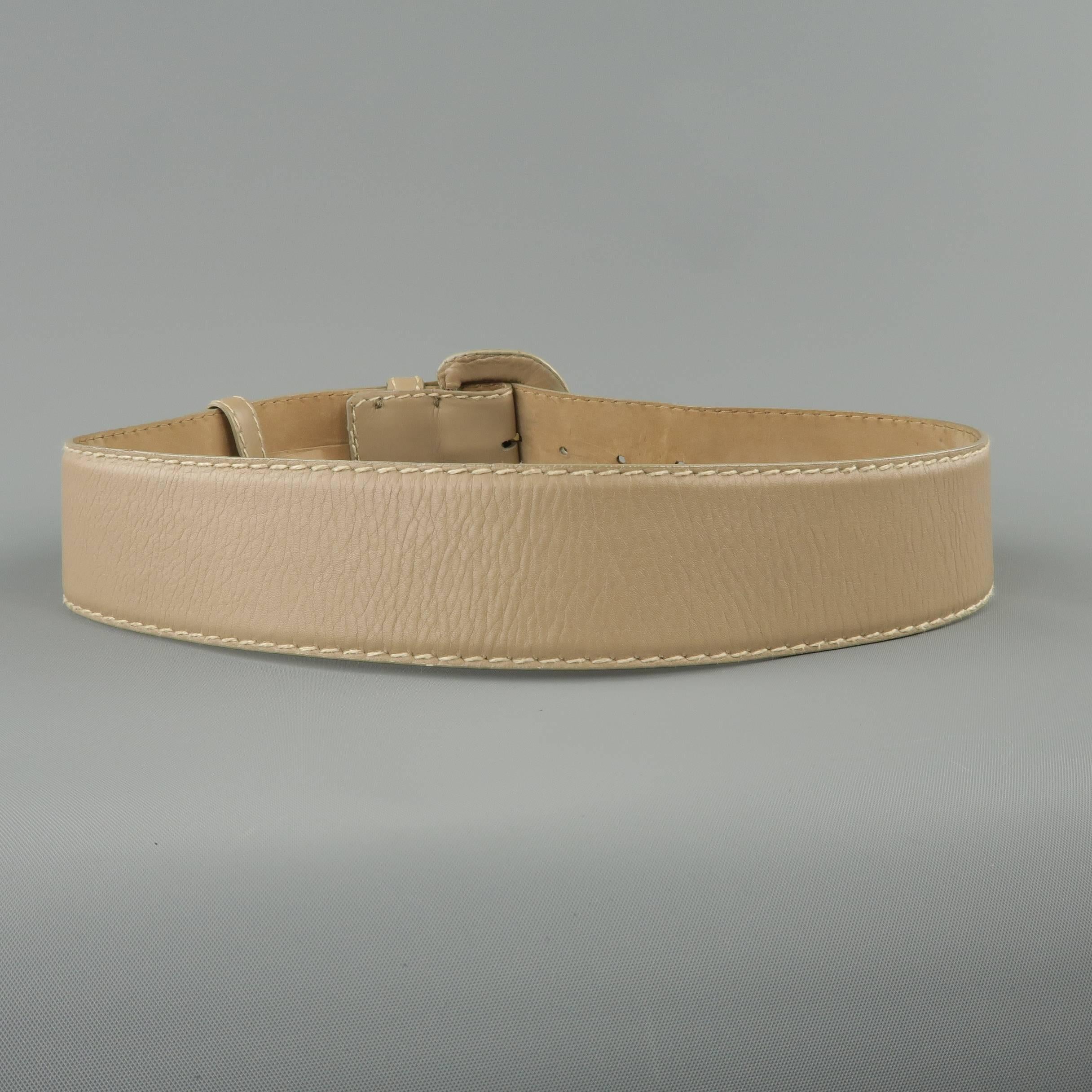 Vintage DONNA KARAN Taupe Gray M Leather Covered Buckle Belt 1