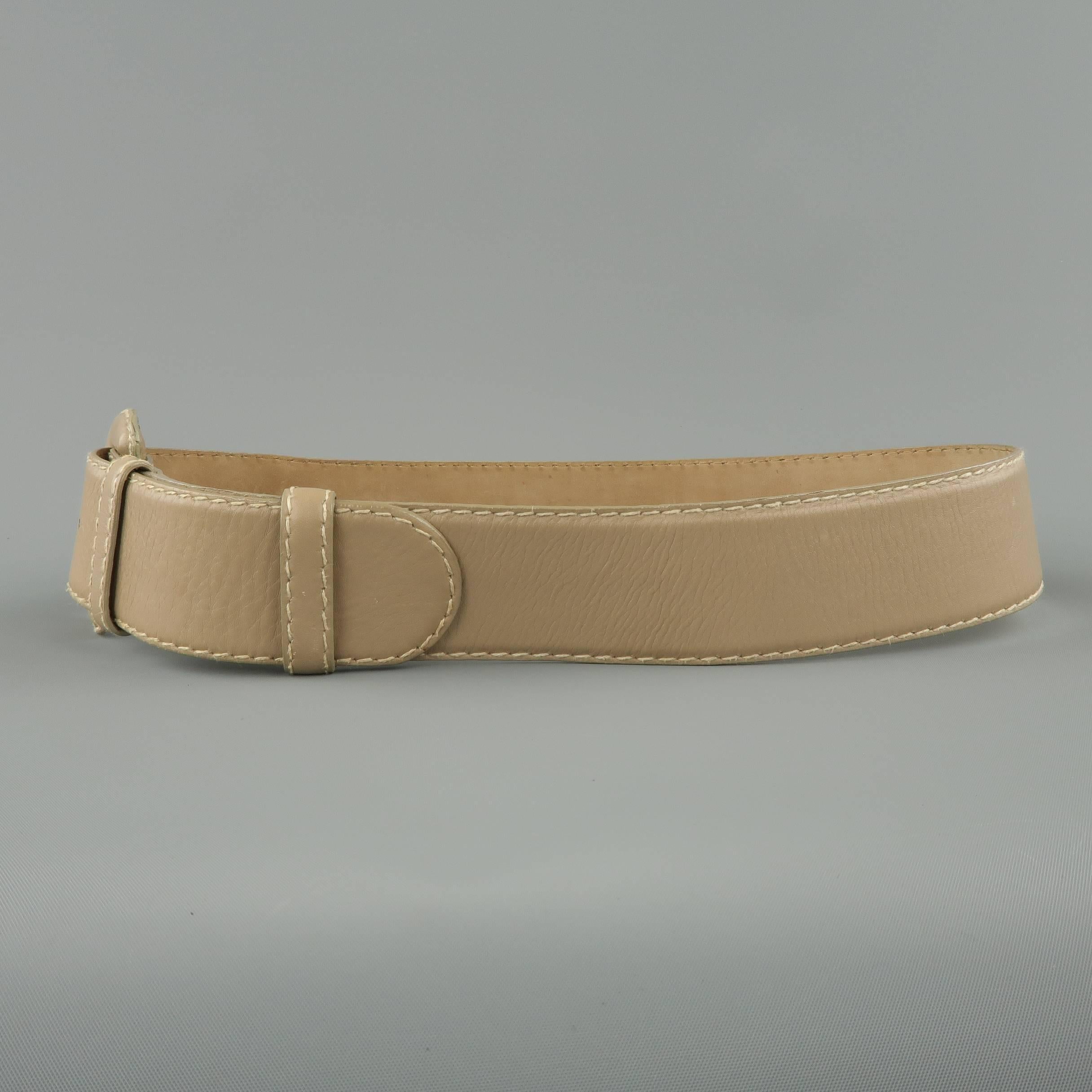 Vintage DONNA KARAN Taupe Gray M Leather Covered Buckle Belt 2