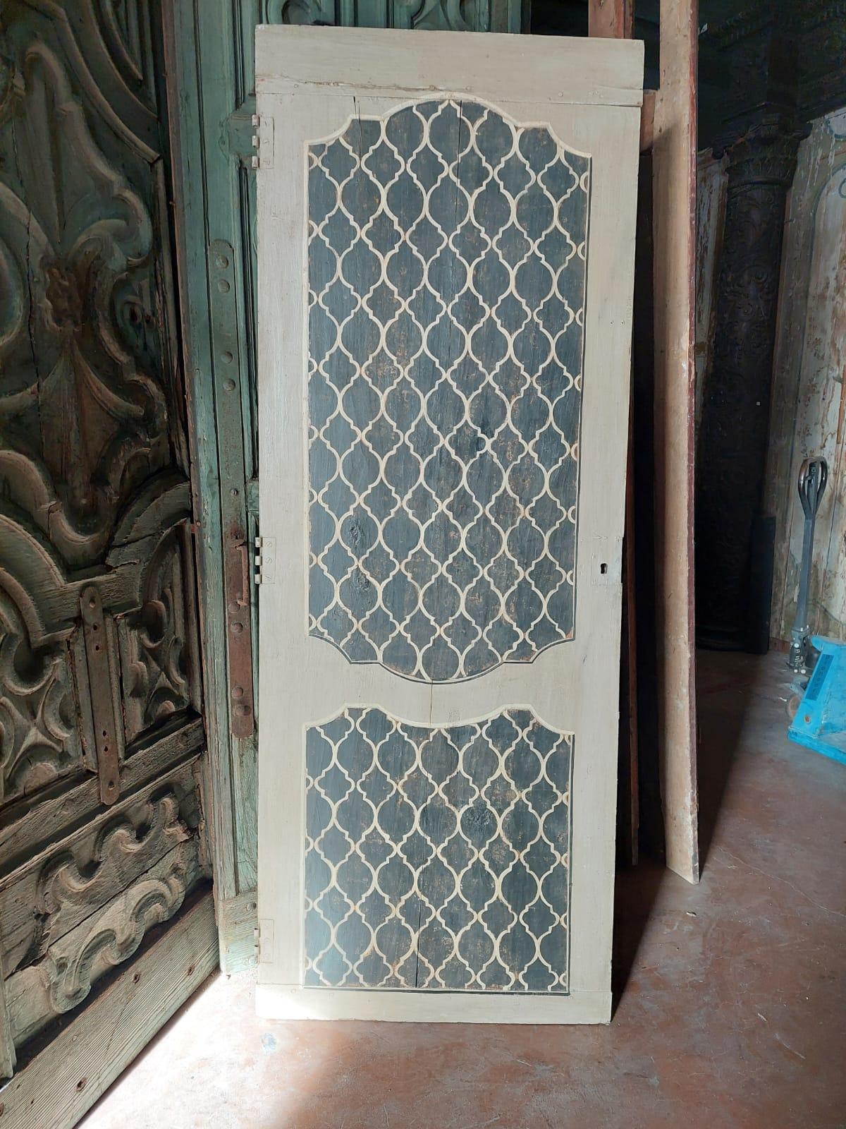 Puerta vintage lacada con tapiz blanco y negro, Italia siglo XIX en venta