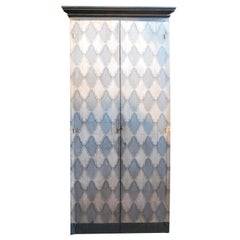 Puerta vintage, placard, armario de pared, pintado con tapiz, Italia