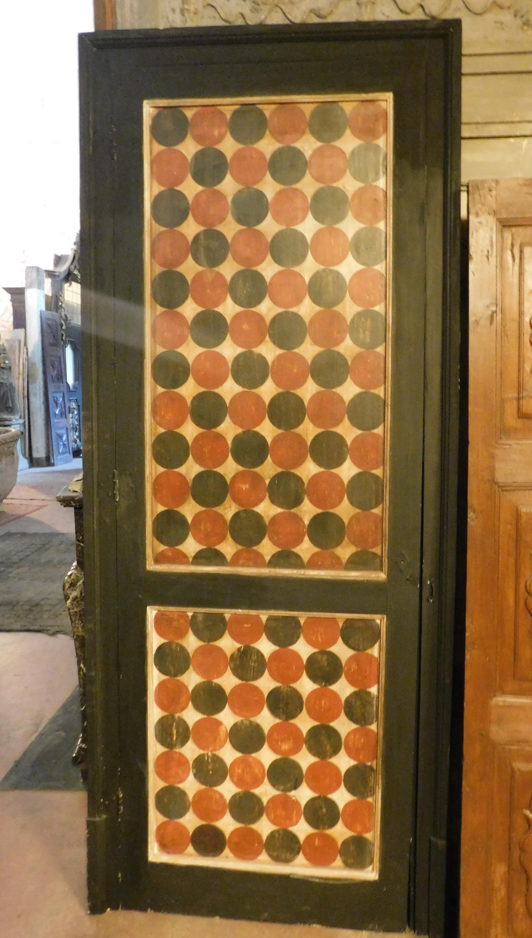 Wood Vintage Door with Red and Black Hand-Lacquered Frame, 20th Century, Italy
