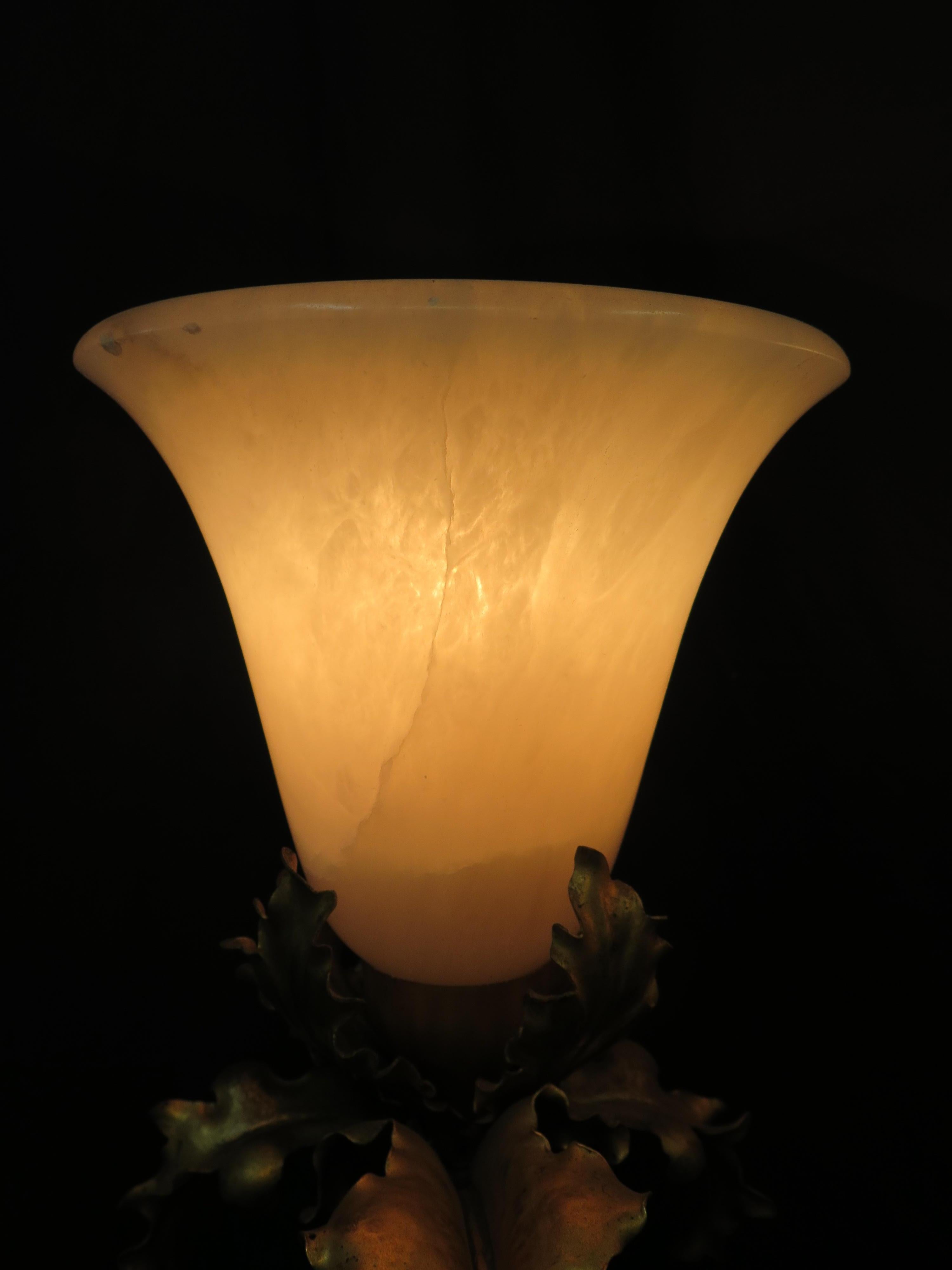 Vintage Doré Bronze and Alabaster Art Nouveau Period Lamps Pair For Sale 6