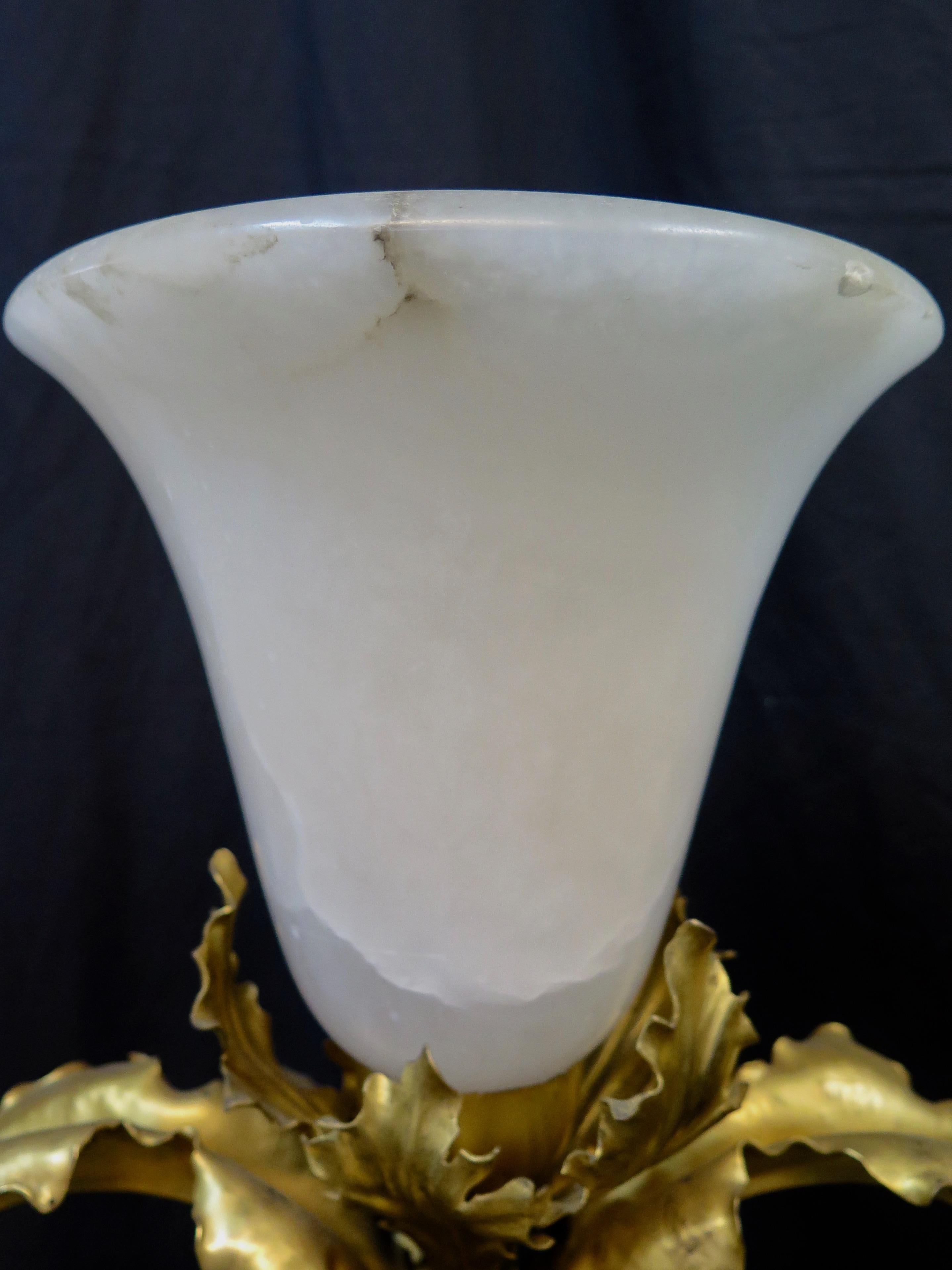 French Vintage Doré Bronze and Alabaster Art Nouveau Period Lamps Pair For Sale