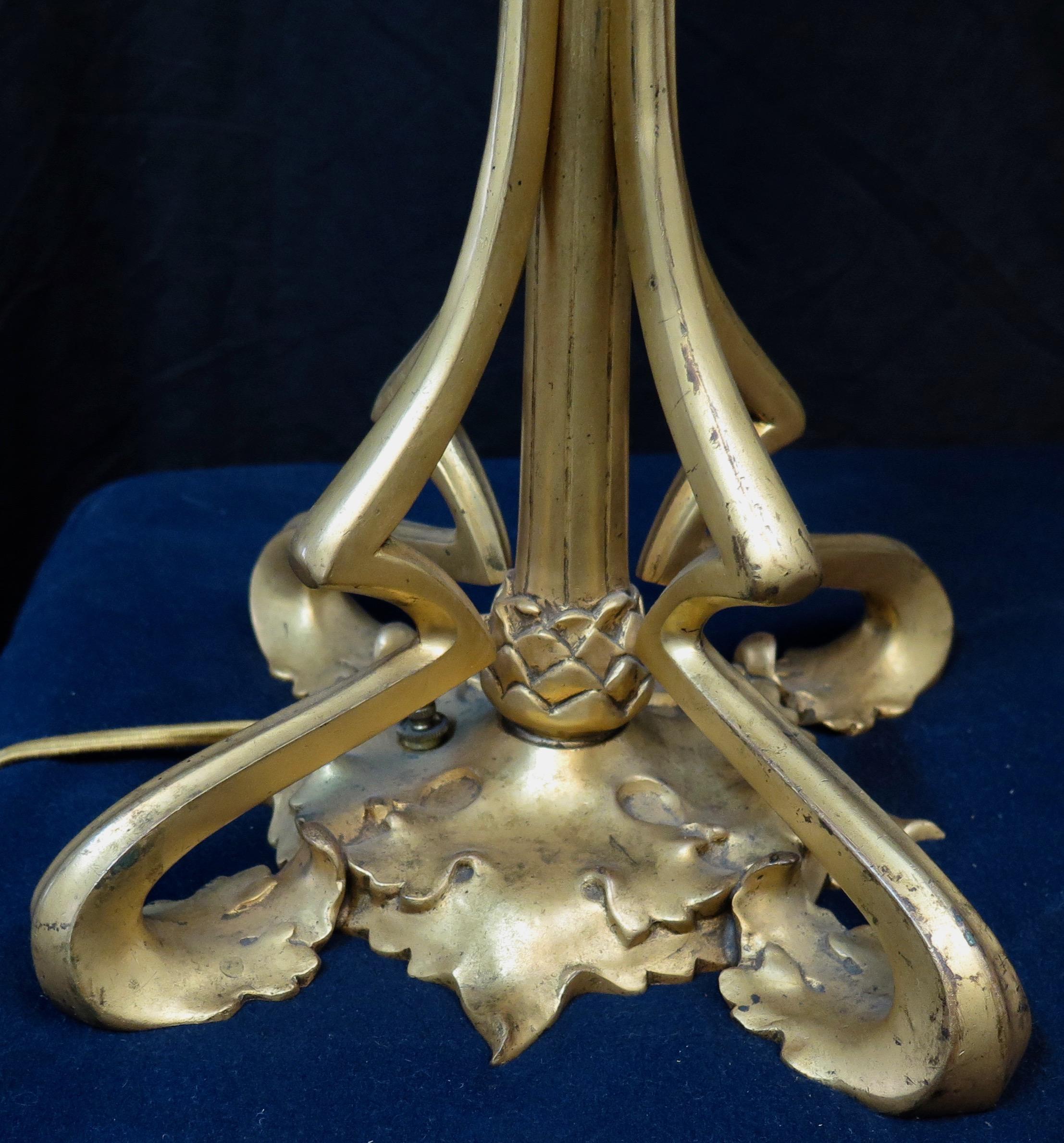 20th Century Vintage Doré Bronze and Alabaster Art Nouveau Period Lamps Pair For Sale